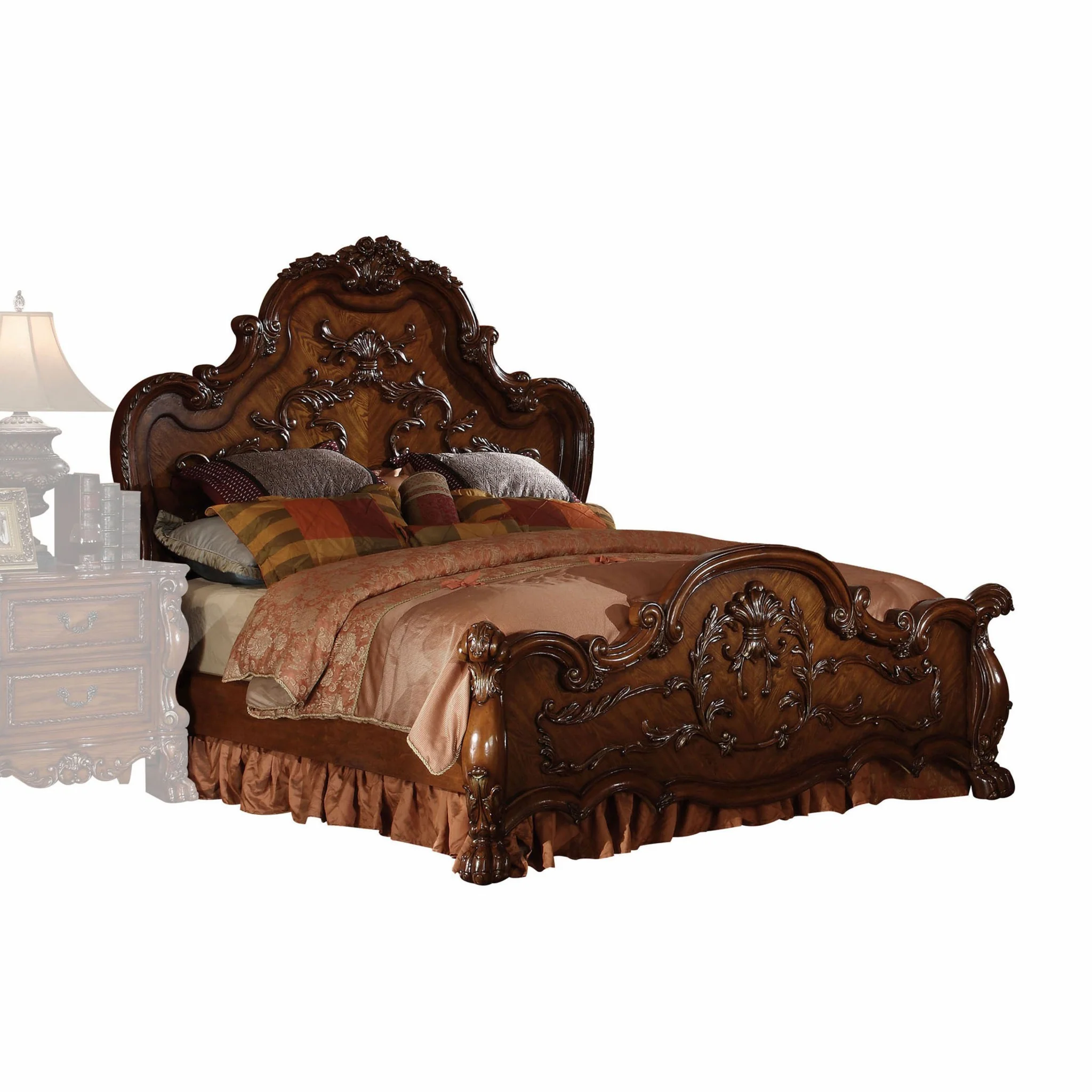 Cherry Oak Wood Poly Resin California King Bed By Homeroots - 348165 - Image 2