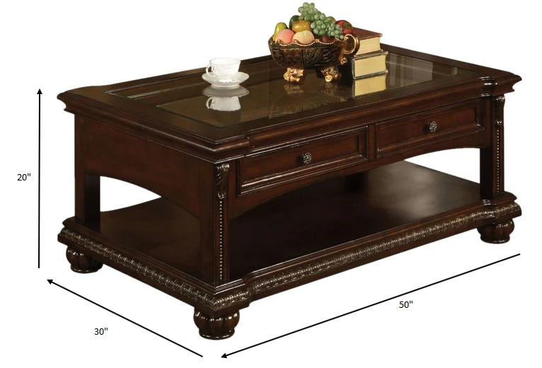 Cherry Wood Glass Veneer Coffee Table By Homeroots - Image 3