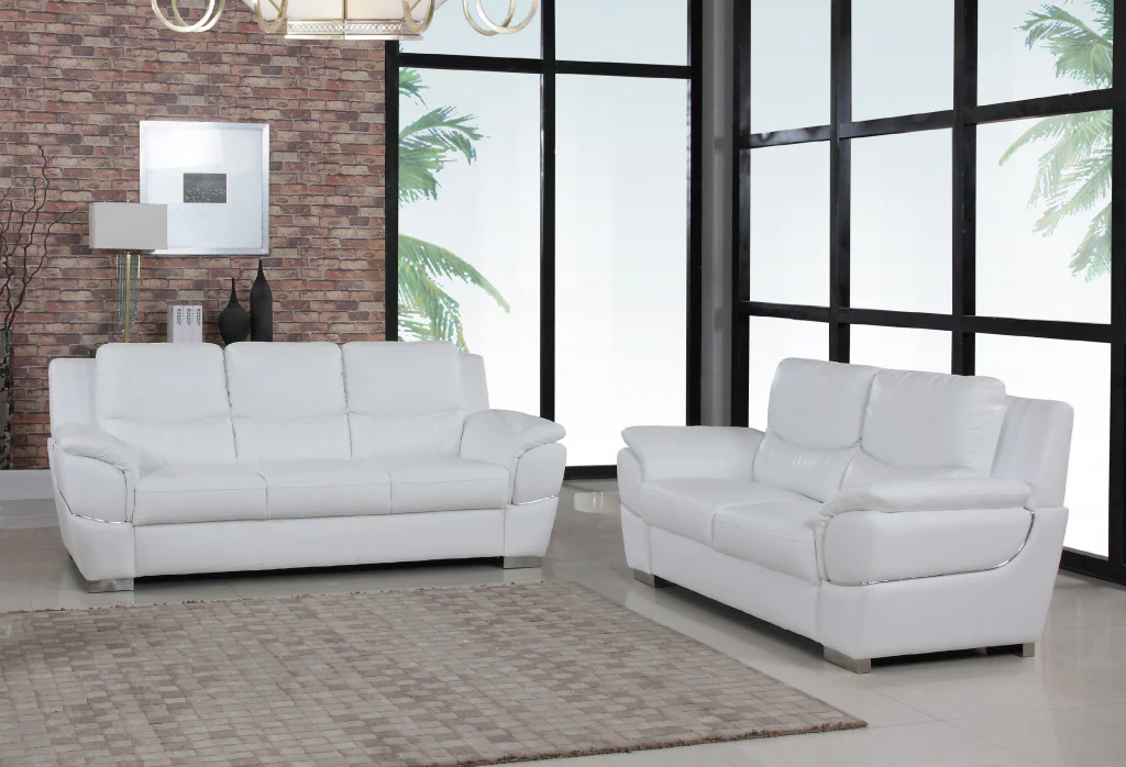Chic White Leather Sofa Set By Homeroots - Image 2