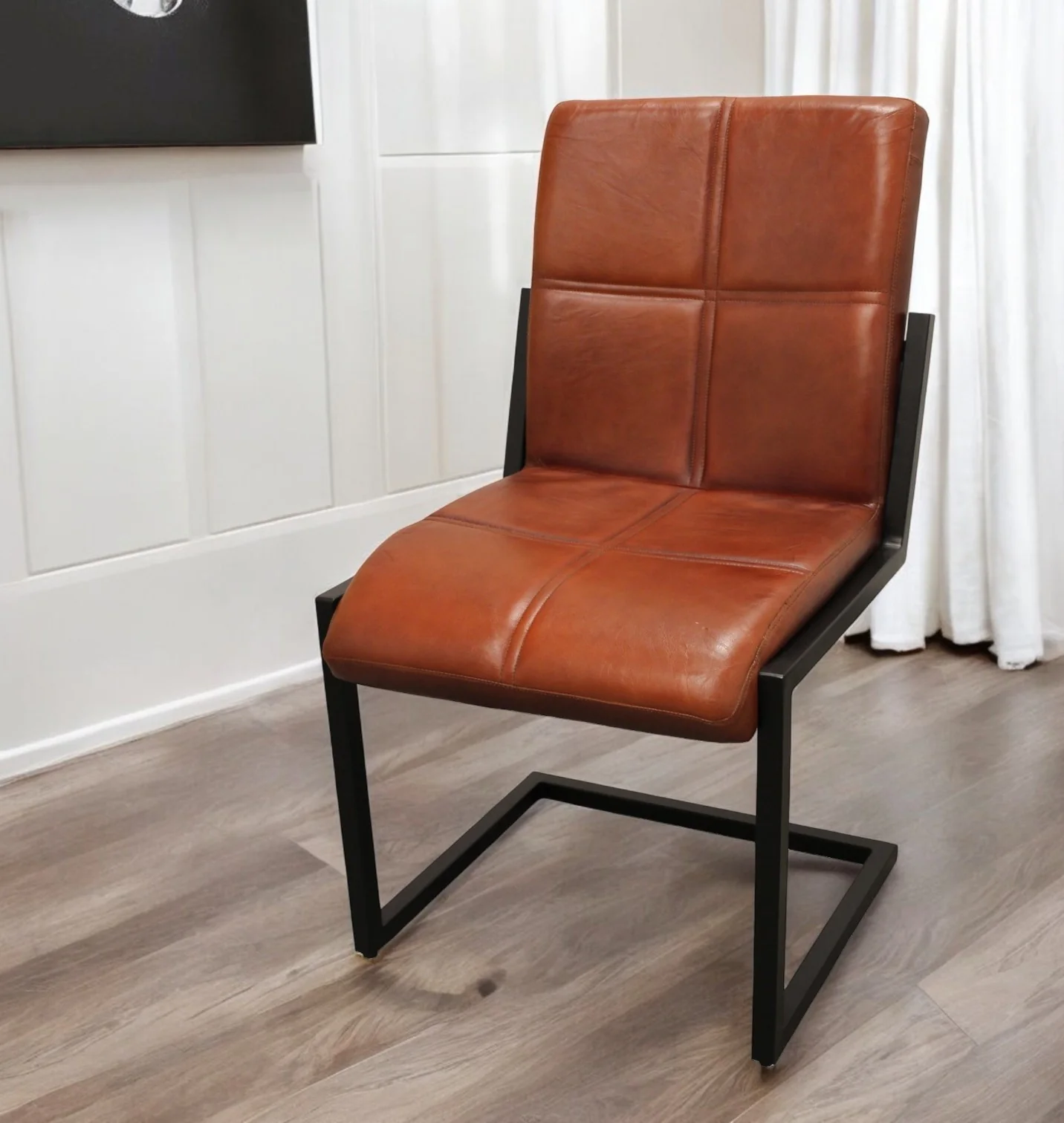 Cinnamon And Black Upholstered Leather Dining Side Chair By Homeroots