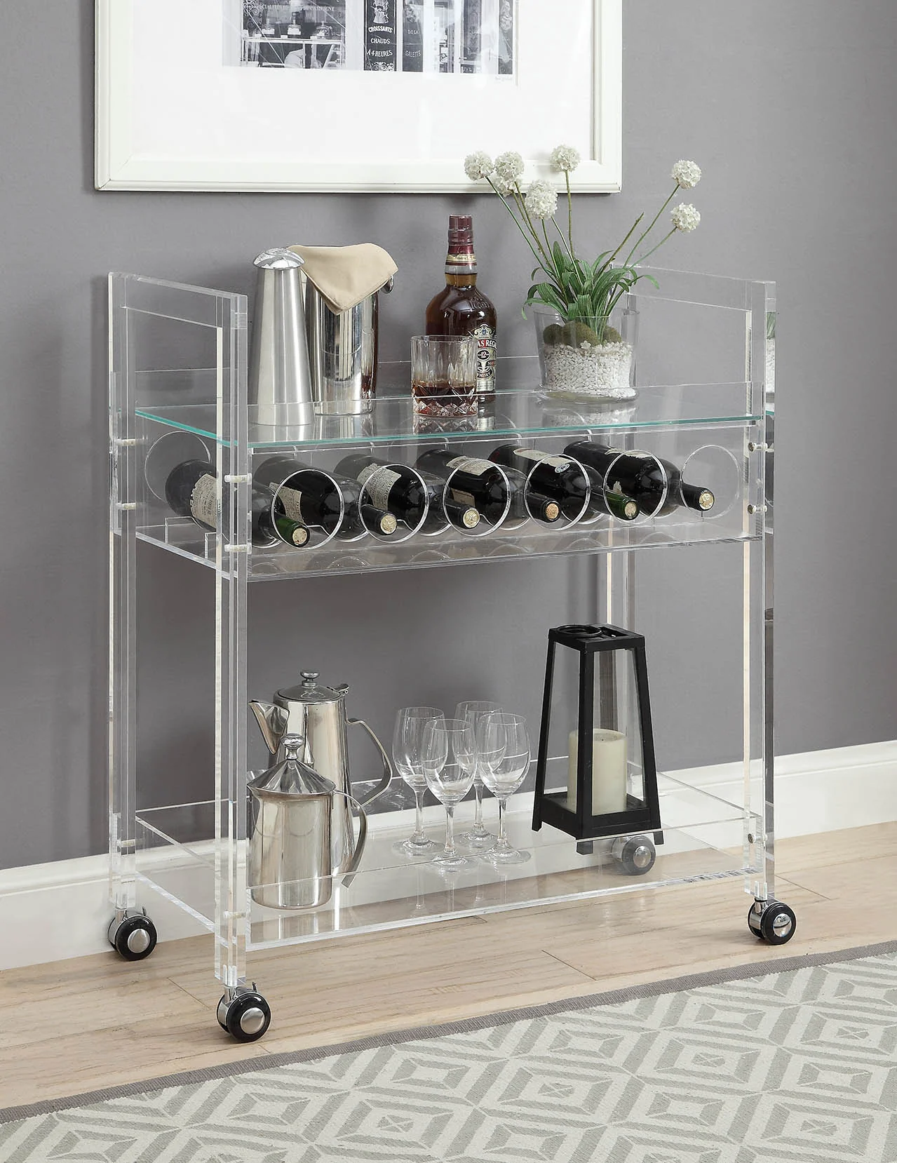 Clear Acrylic And Clear Glass Serving Cart By Homeroots