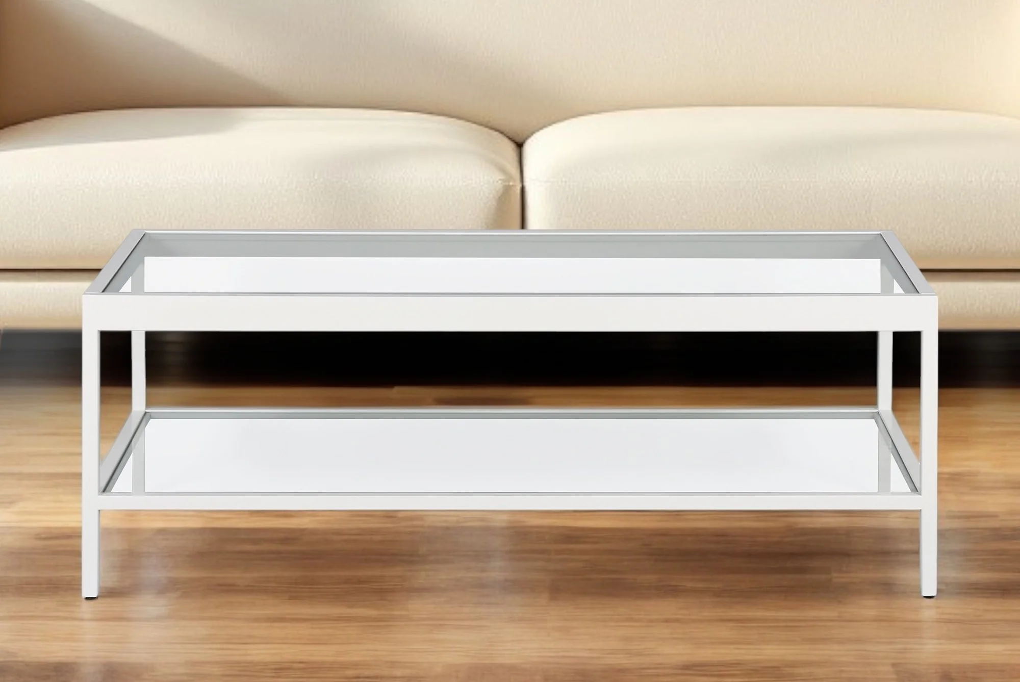 Clear Glass And White Steel Coffee Table With Shelf By Homeroots