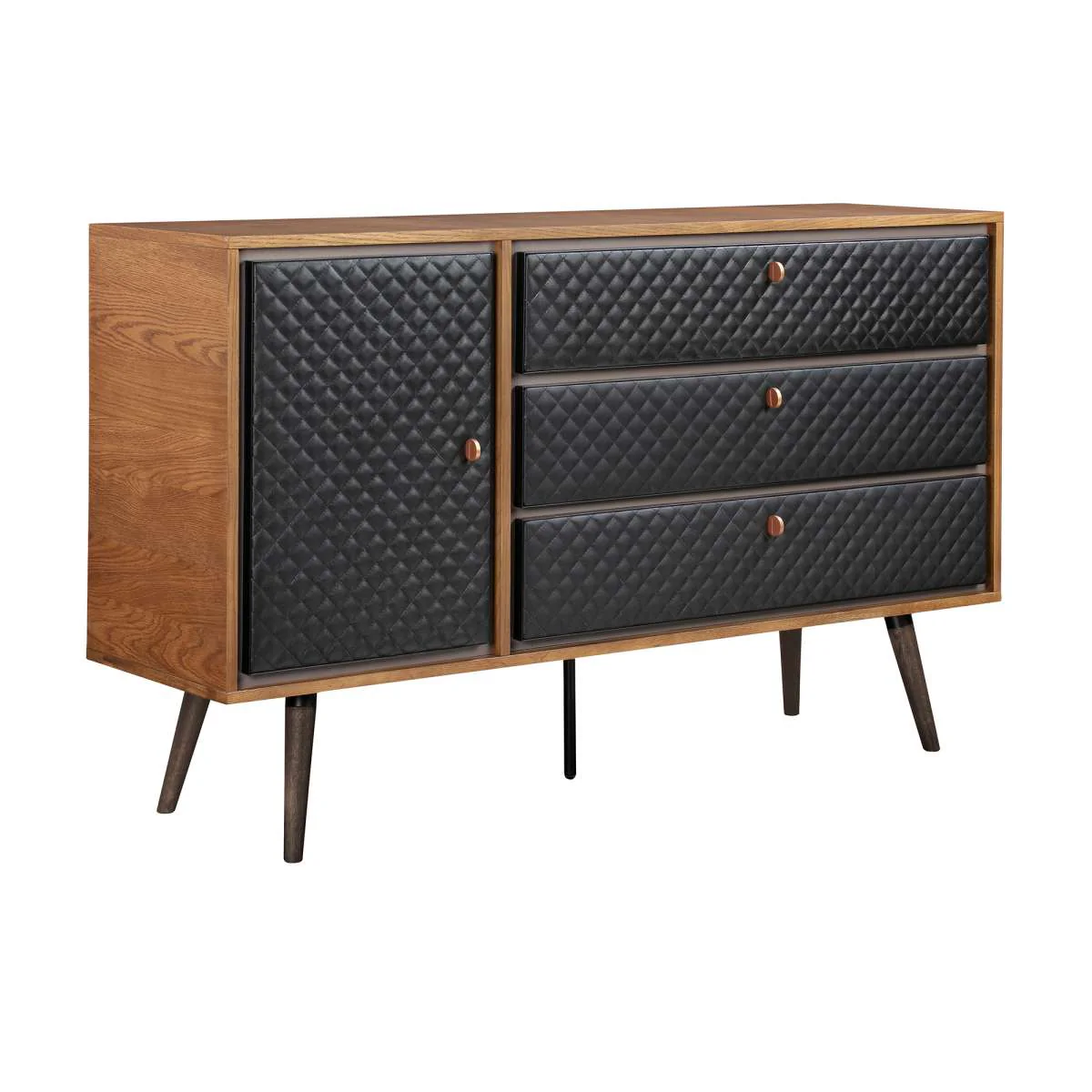 Coco Rustic 4 piece Upholstered Platform Bedroom Set in King with Dresser and 2 Nightstands  By Armen Living - Image 6