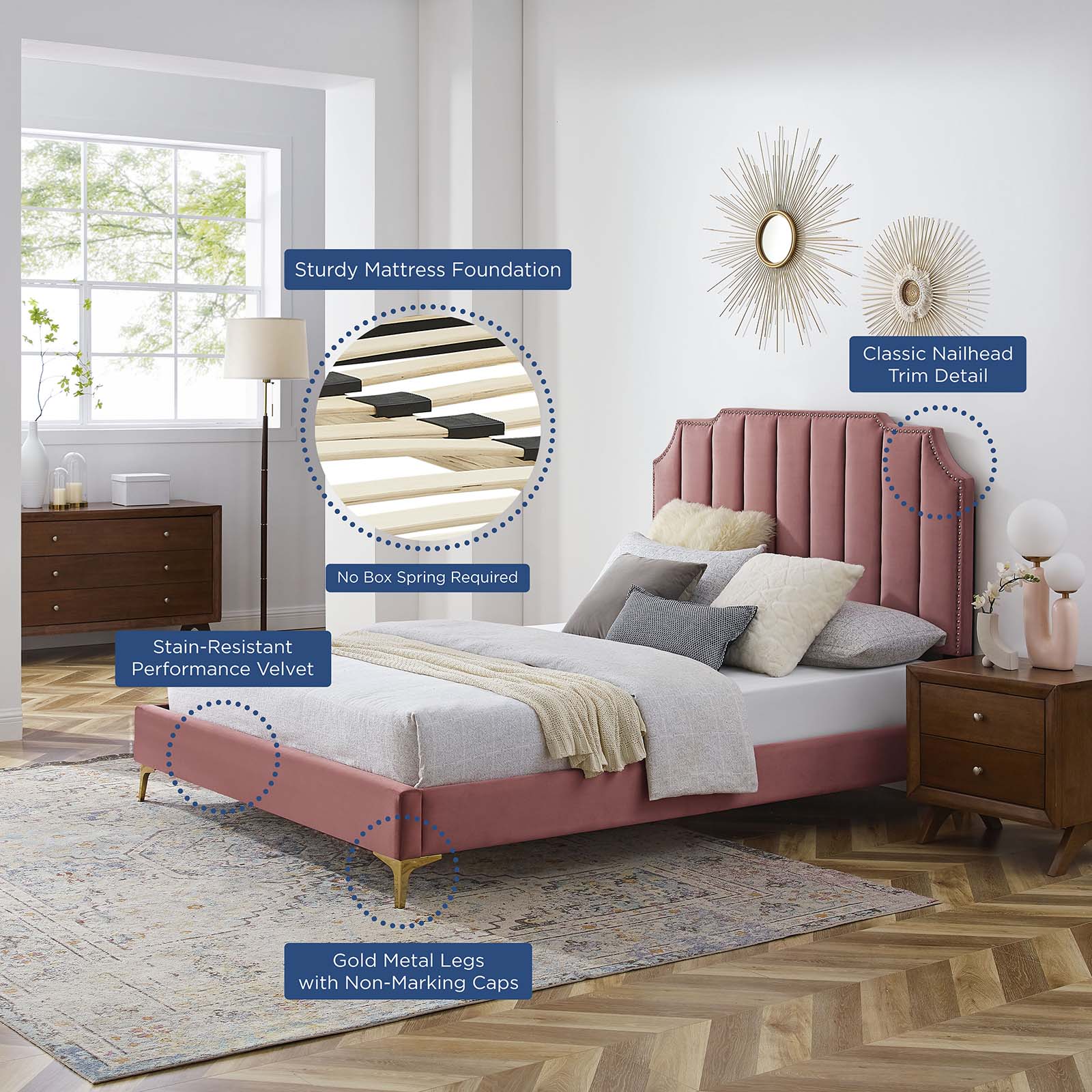 Colette Queen Performance Velvet Platform Bed By Modway - MOD-6583 - Image 25