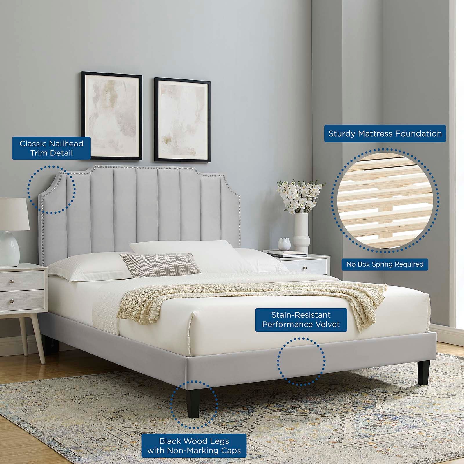 Colette Queen Performance Velvet Platform Bed By Modway - MOD-6585 - Image 41