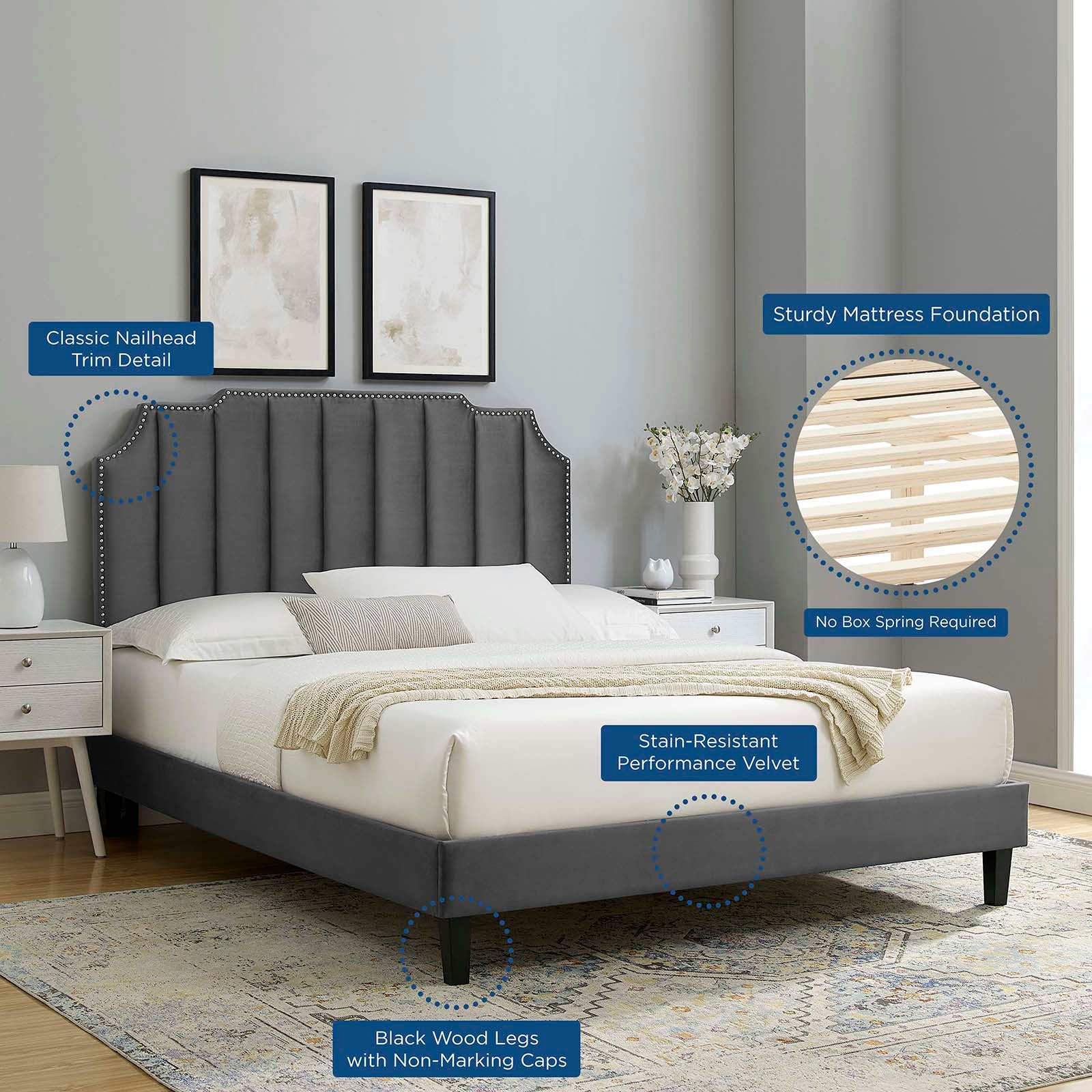 Colette Queen Performance Velvet Platform Bed By Modway - MOD-6585 - Image 9