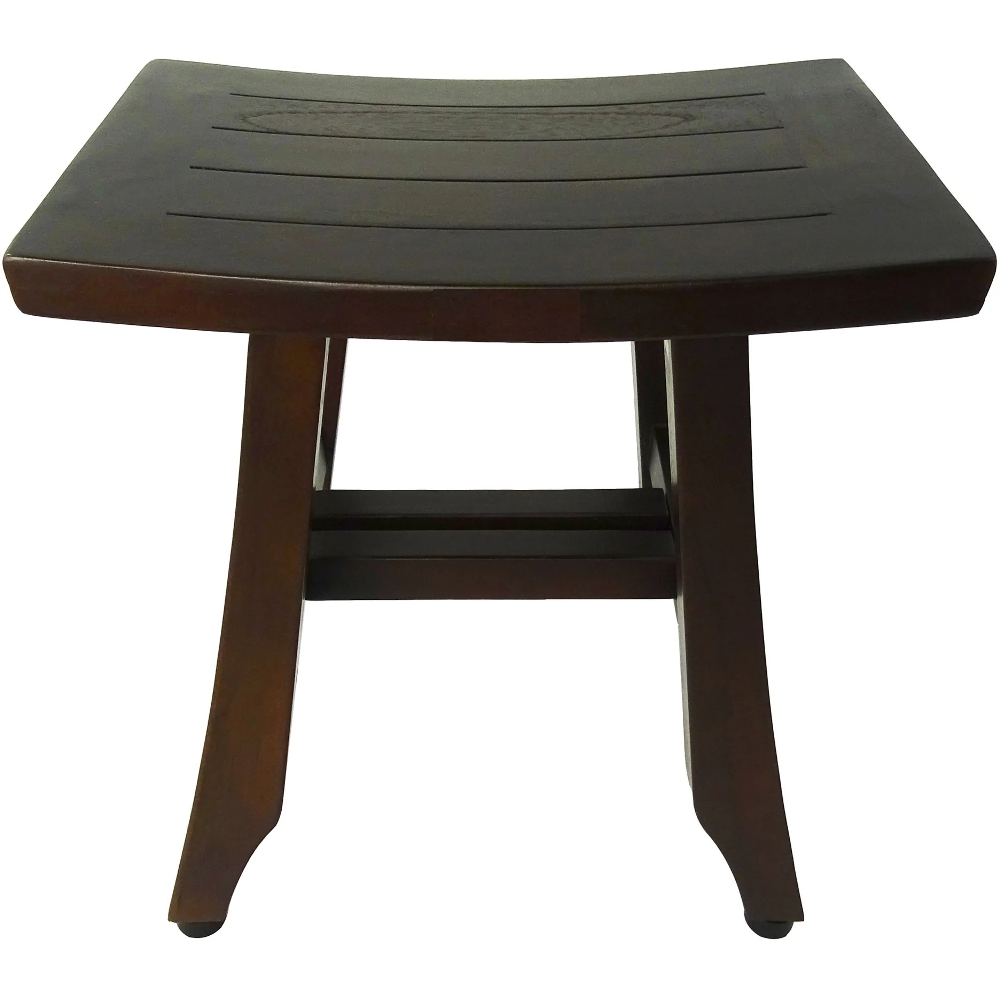 Compact Curvilinear Teak Shower or Outdoor Bench in Brown Finish By Homeroots