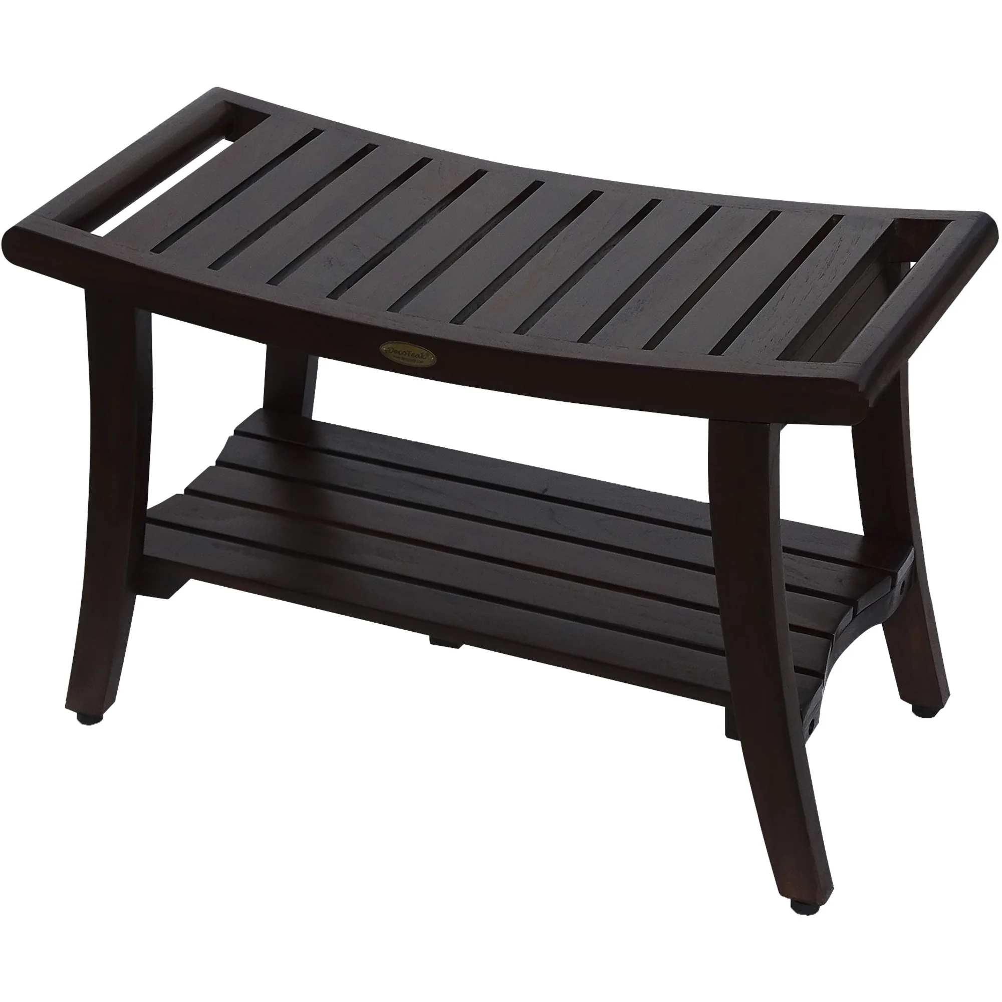 Contemporary Teak Shower Bench with Handles in Brown Finish By Homeroots