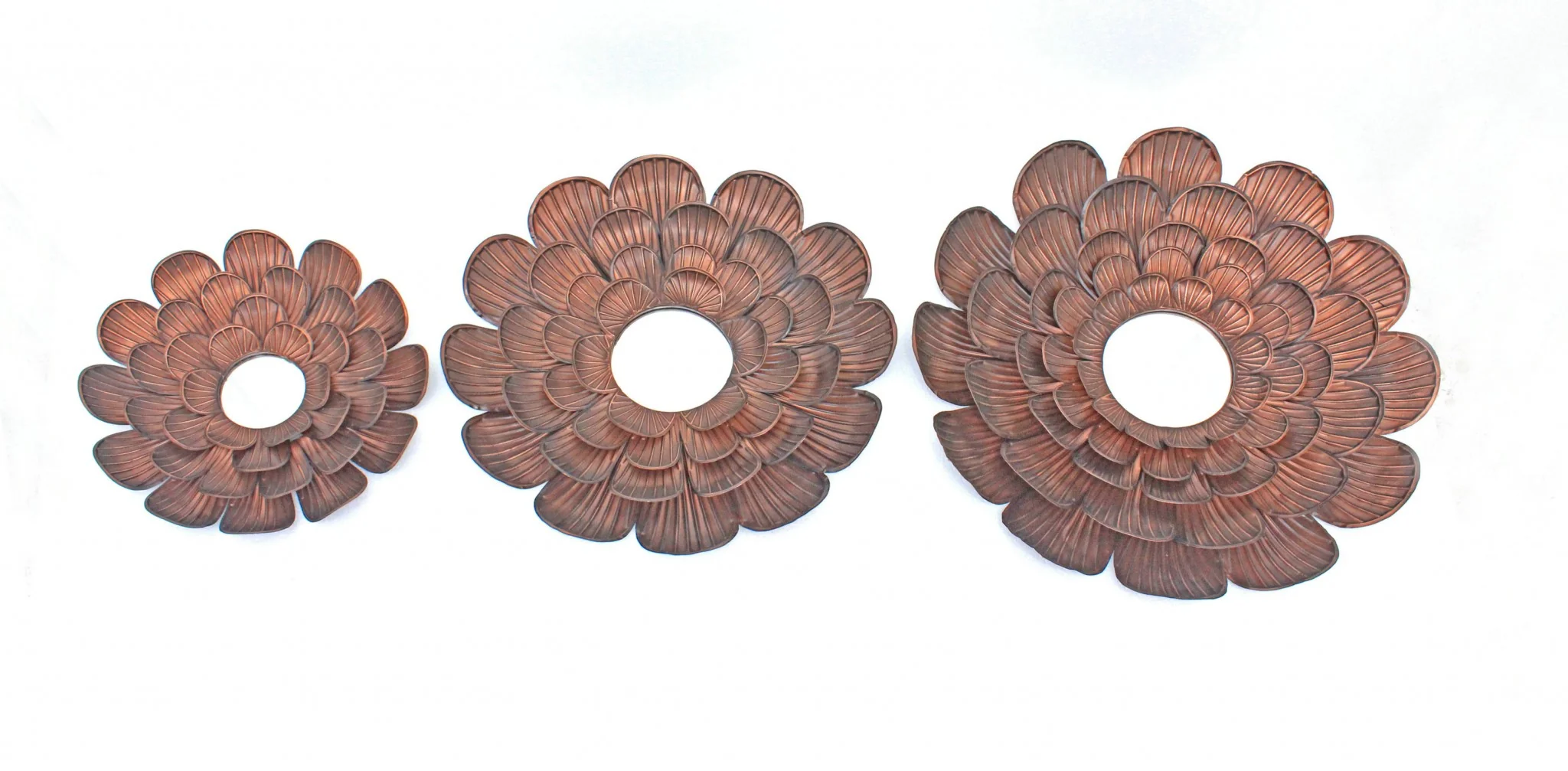 Copper 3 Piece Vintage Blooming Flower Metal - Wall Mirror By Homeroots