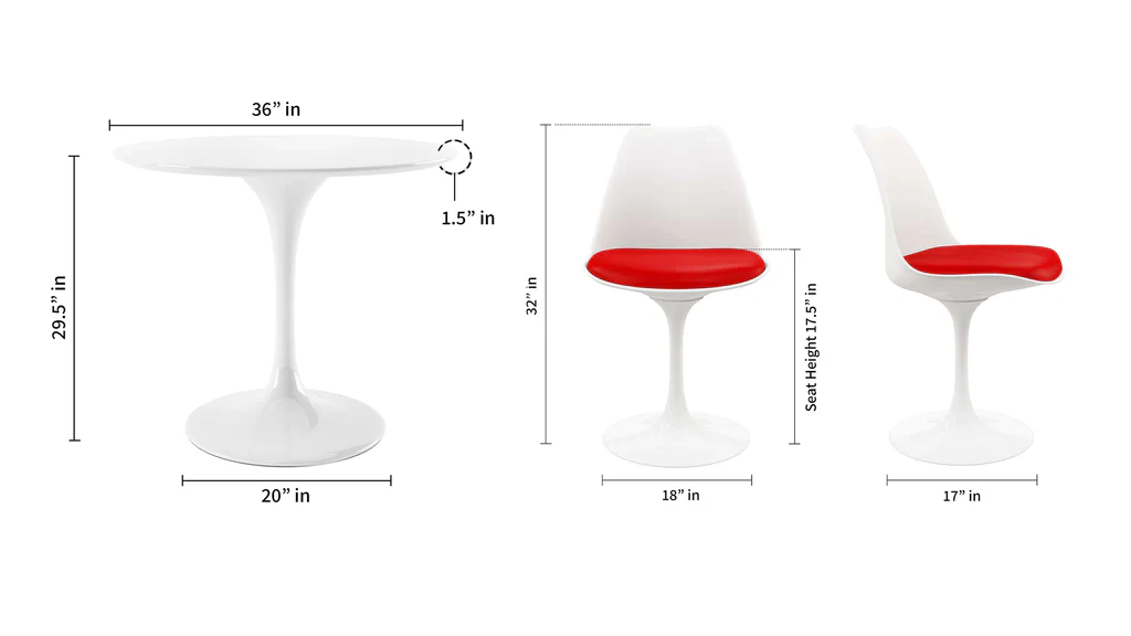 Tulip 36" Fiberglass Dining Table & Chairs 3Pc Set By Modholic - Image 5