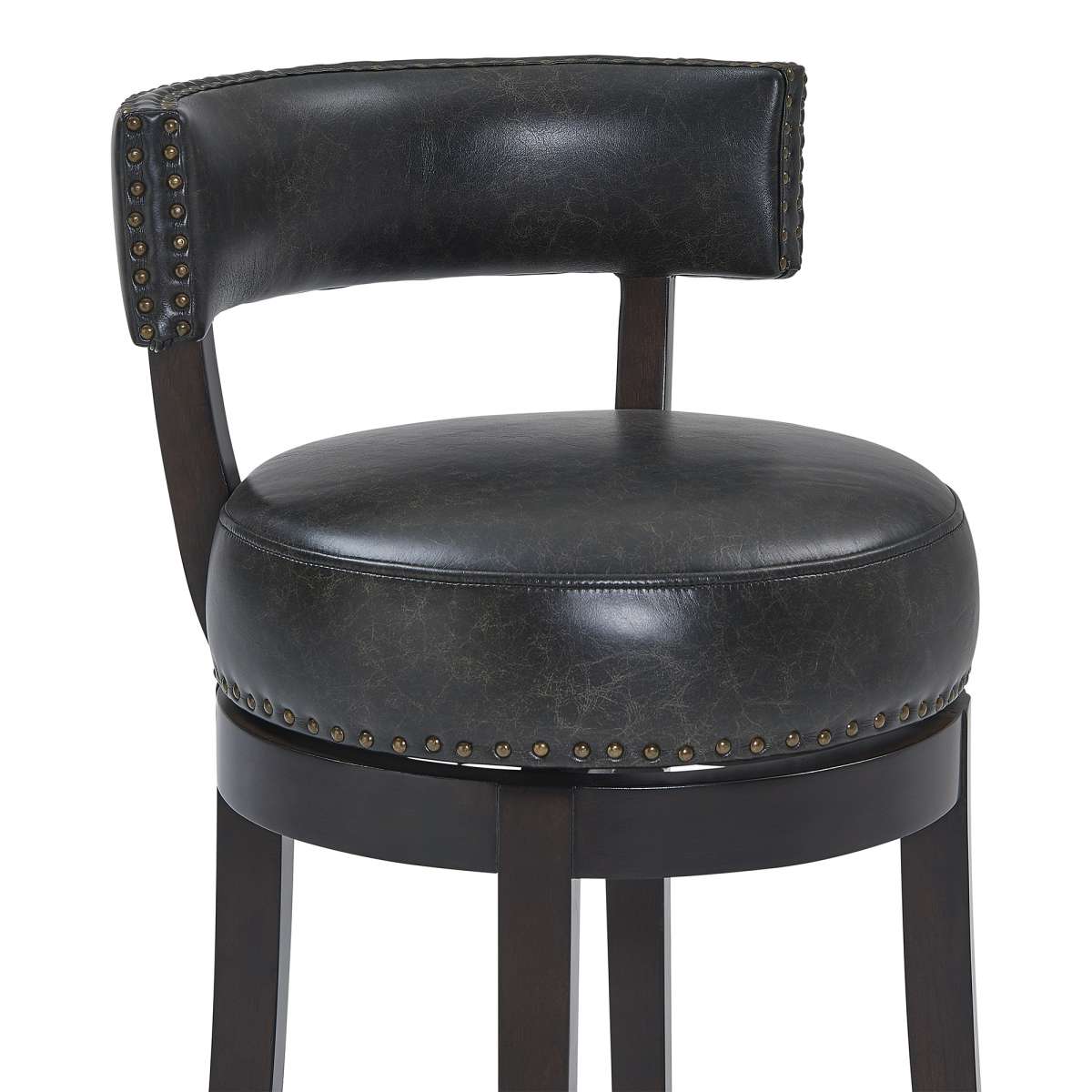 Corbin 26" Counter Height Swivel Onyx Faux Leather and Espresso Wood Bar Stool By Armen Living - Image 2