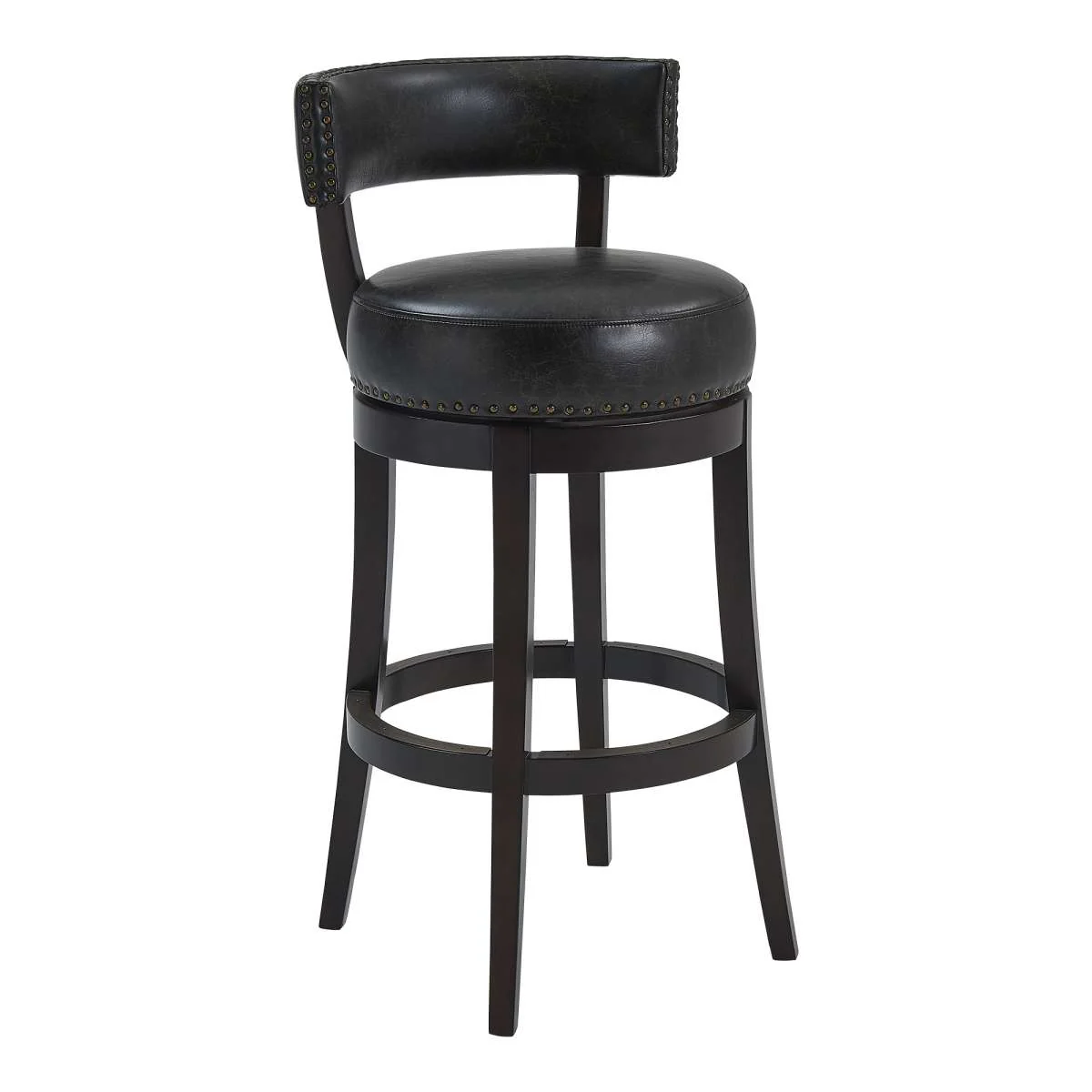 Corbin 26" Counter Height Swivel Onyx Faux Leather and Espresso Wood Bar Stool By Armen Living - Image 6