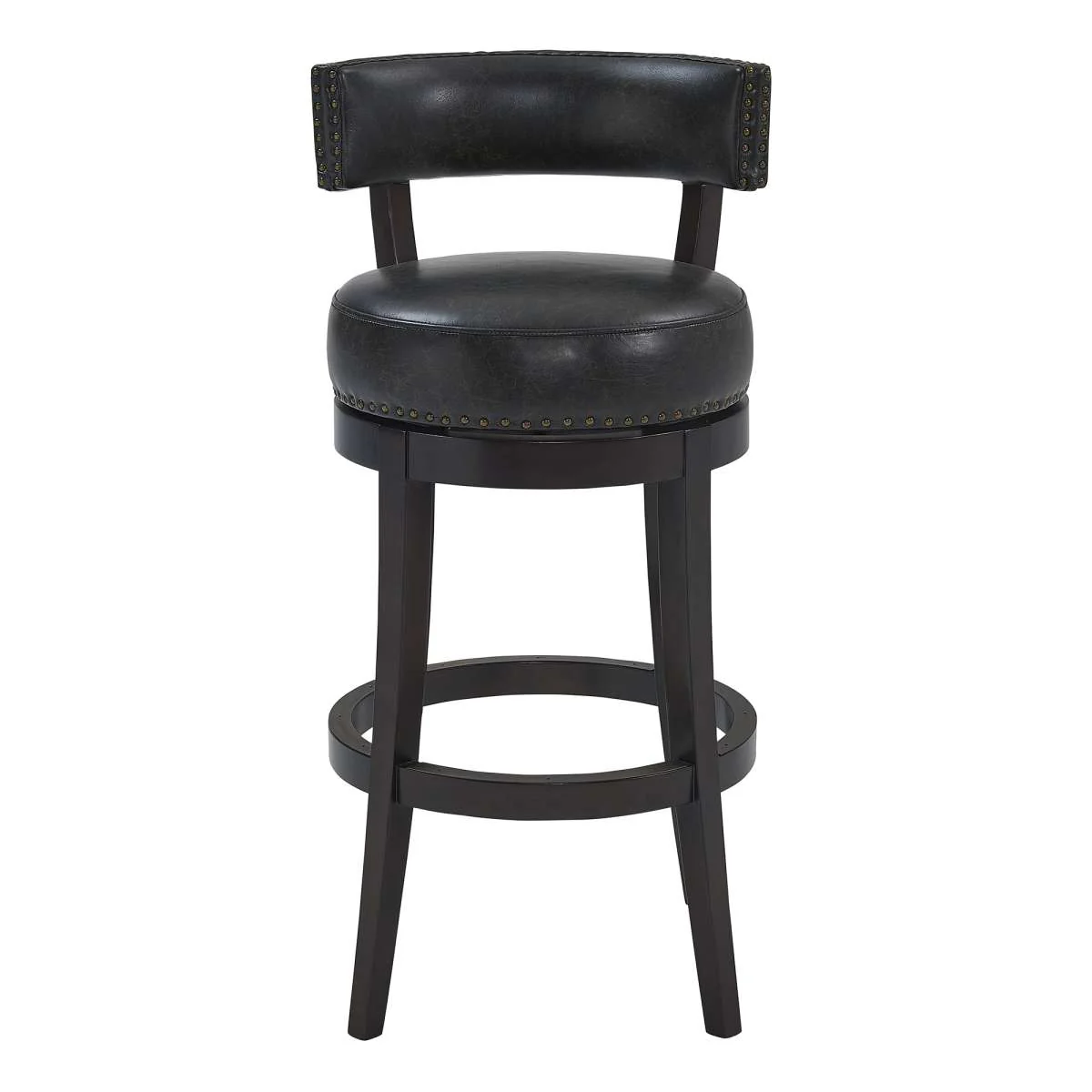 Corbin 26" Counter Height Swivel Onyx Faux Leather and Espresso Wood Bar Stool By Armen Living - Image 7