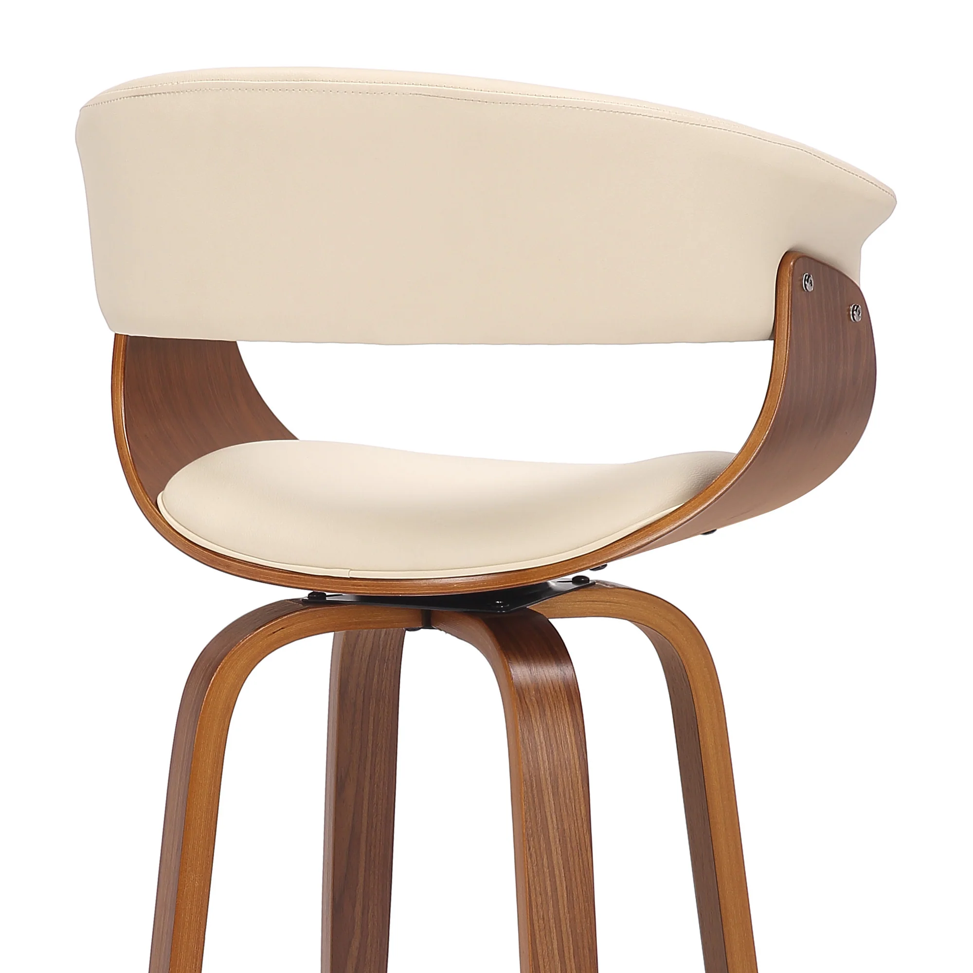 Cream and Brown Faux Leather and Solid Wood Low Back Counter Height Swivel Bar Chair By Homeroots - Image 8