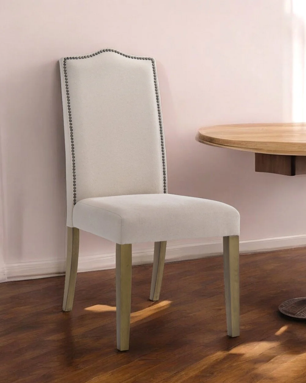 Cream And Brown Upholstered Linen Dining Parsons Chair By Homeroots