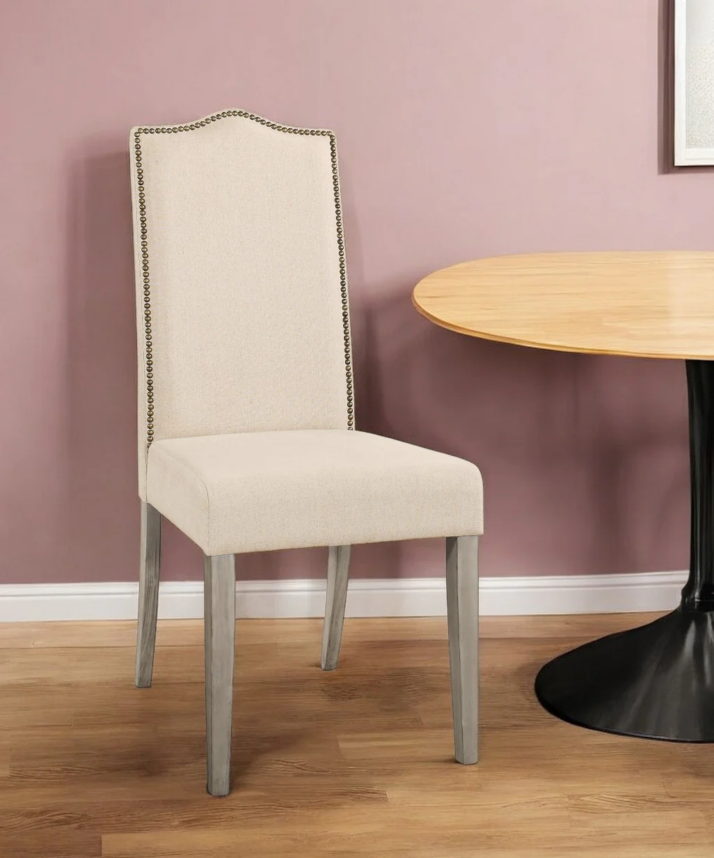 Cream And Gray Upholstered Linen Dining Parsons Chair By Homeroots