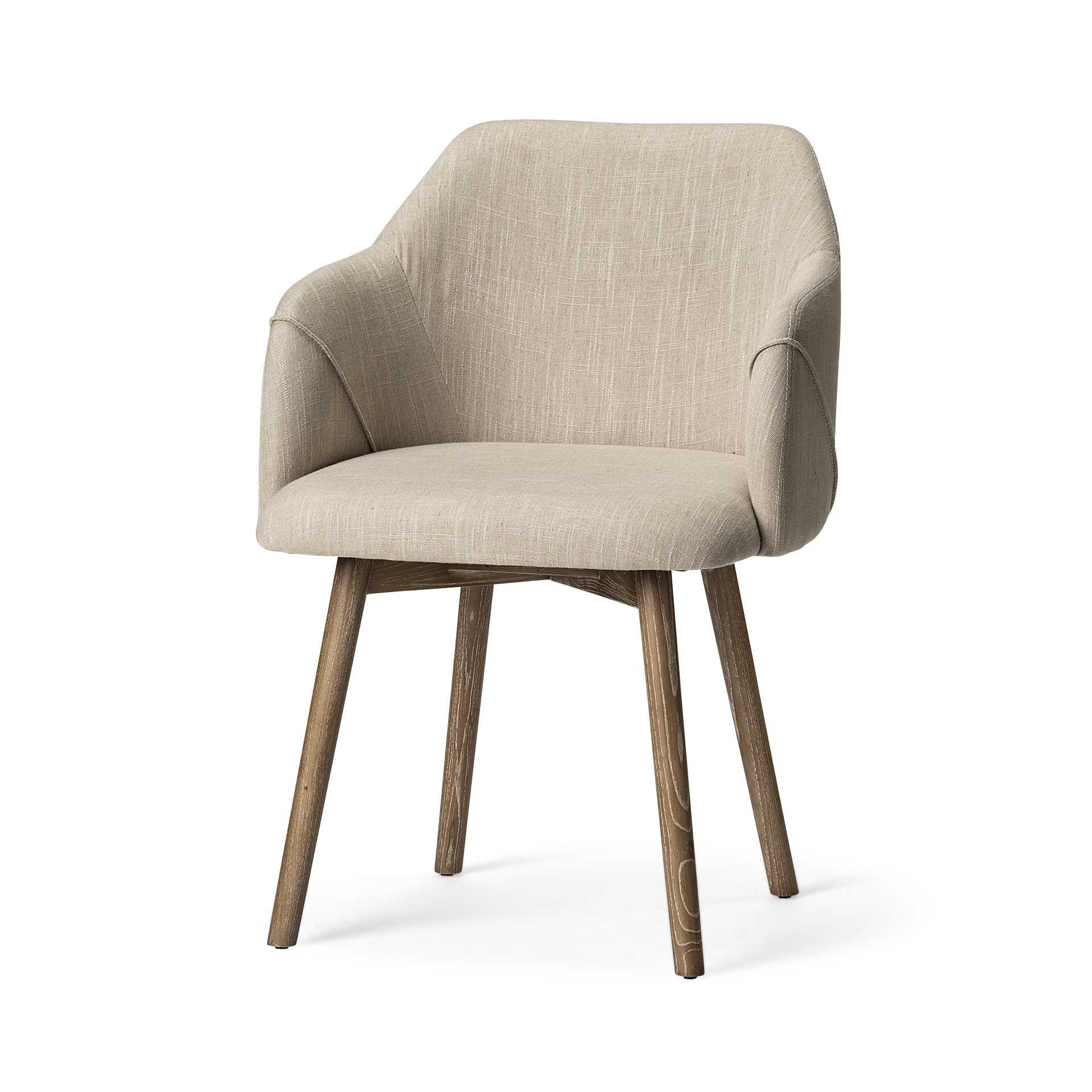 Cream Fabric Wrap With Brown Wooden Base Dining Chair By Homeroots - 380415