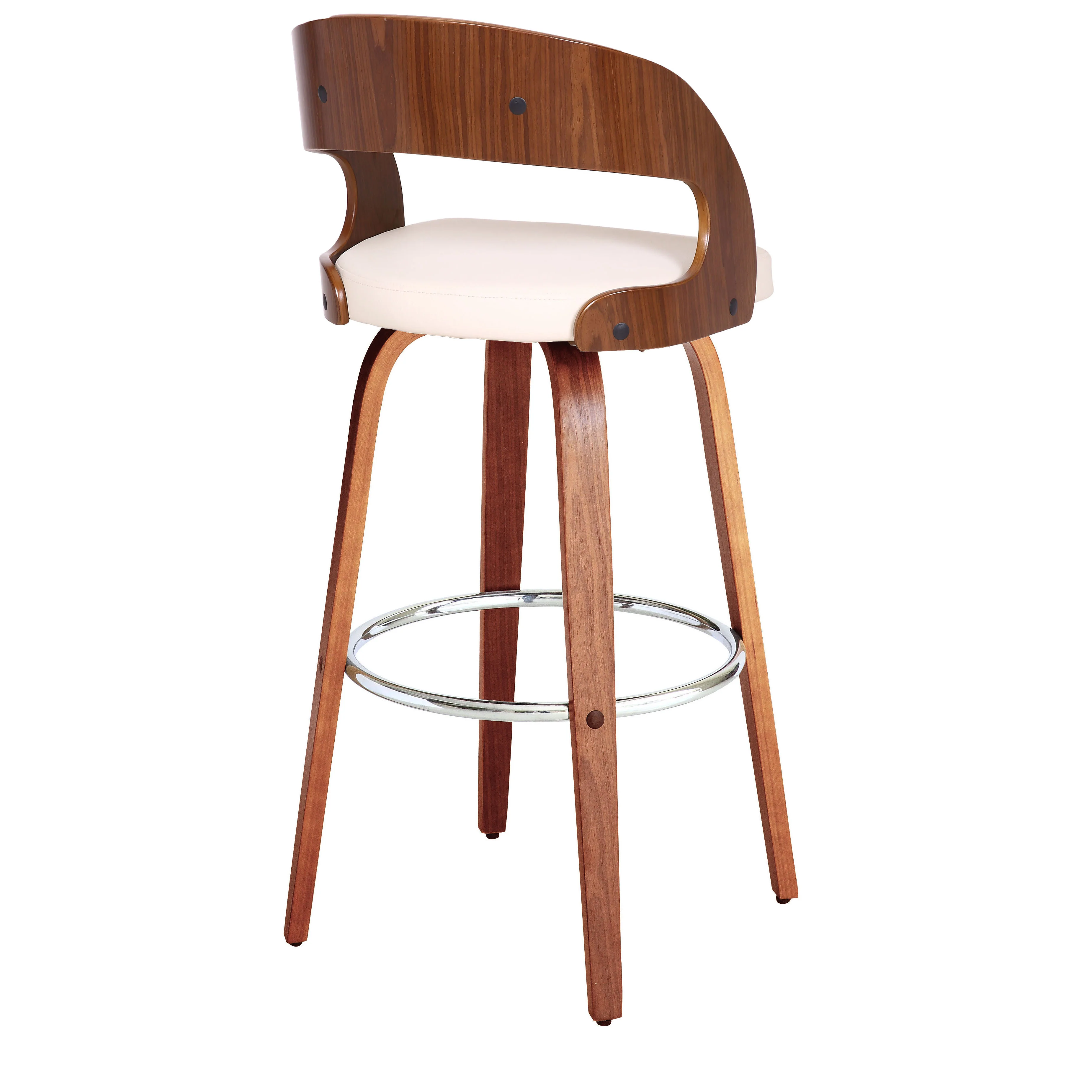 Cream Faux Leather Modern Walnut Wooden Bar Stool By Homeroots - Image 5