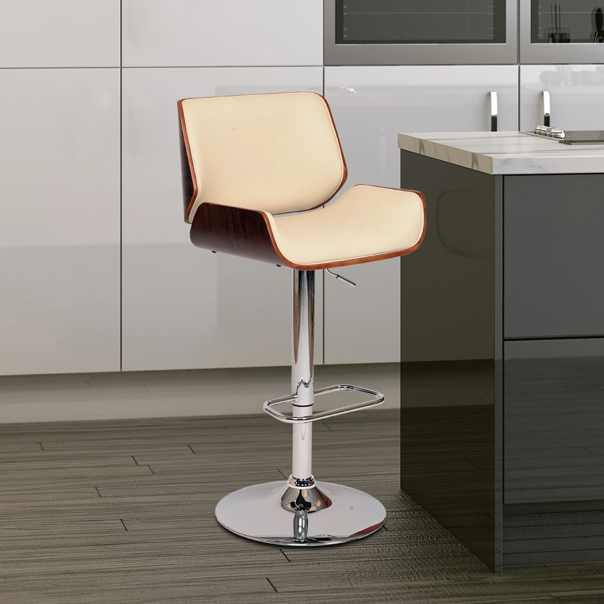 Cream Upholstered Chrome Base Adjustable Bar Stool By Homeroots