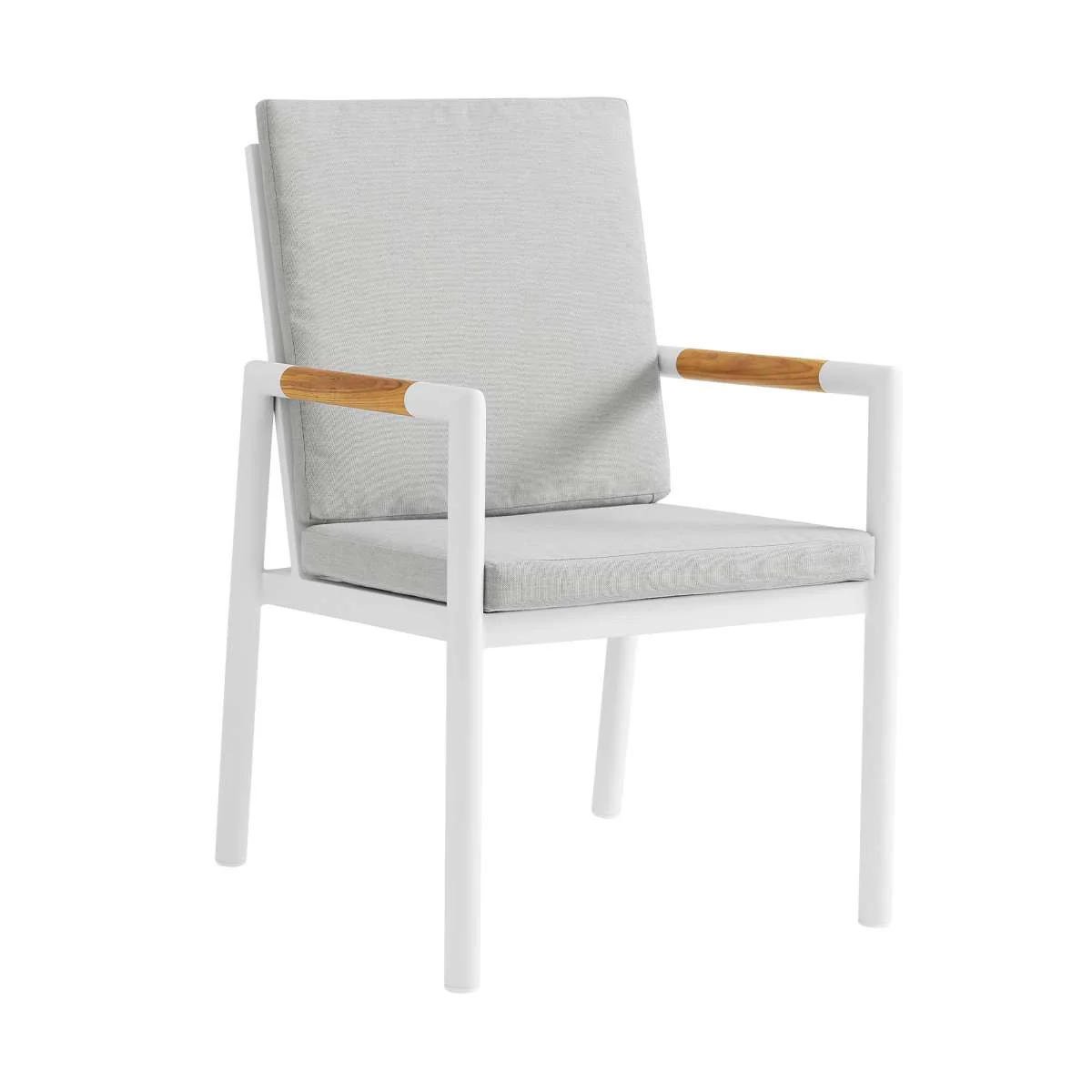 Crown 5 Piece White Aluminum and Teak Outdoor Dining Set with Light Gray Fabric By Armen Living - Image 3