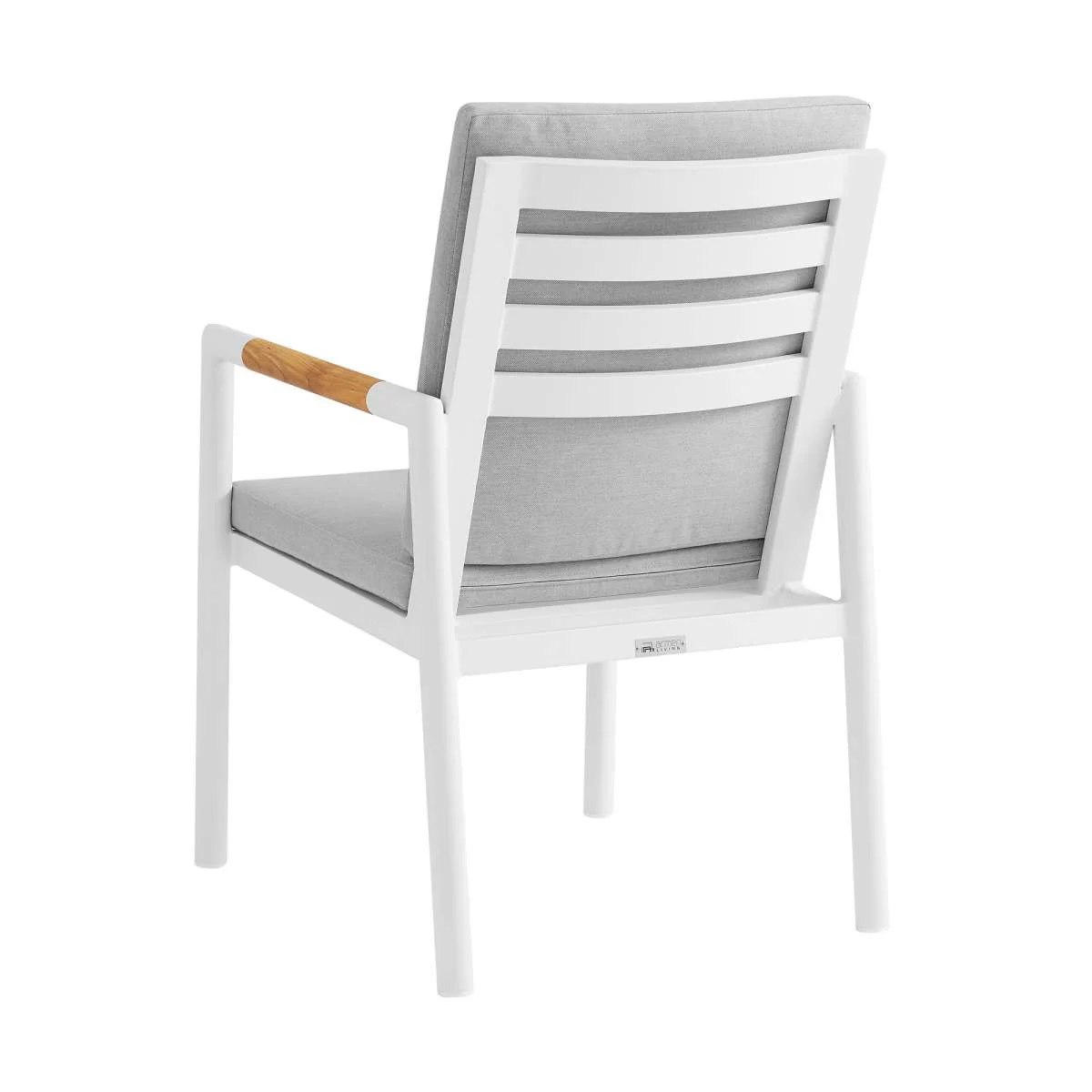 Crown 5 Piece White Aluminum and Teak Outdoor Dining Set with Light Gray Fabric By Armen Living - Image 4