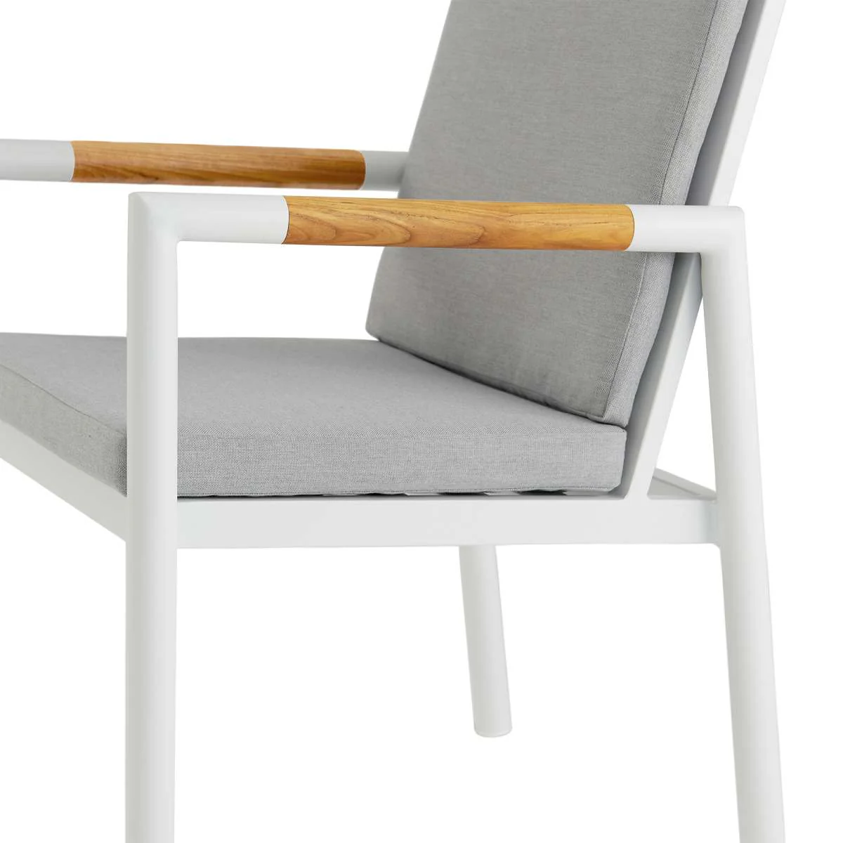 Crown 7 Piece White Aluminum and Teak Outdoor Dining Set with Light Gray Fabric By Armen Living - Image 8