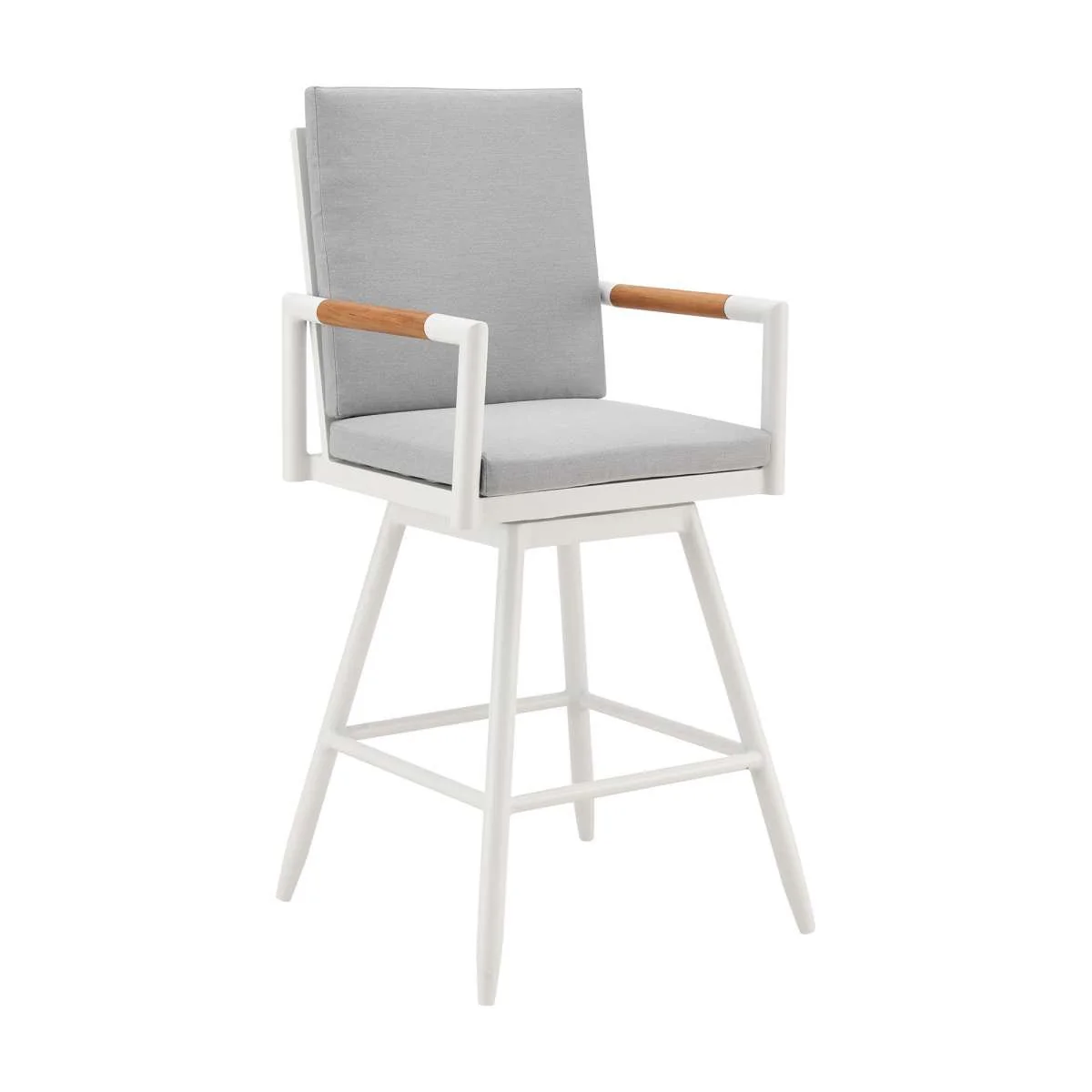 Crown Outdoor Patio Swivel Counter Stool in Aluminum with Brown Rope and Light Gray Cushions By Armen Living - Image 2