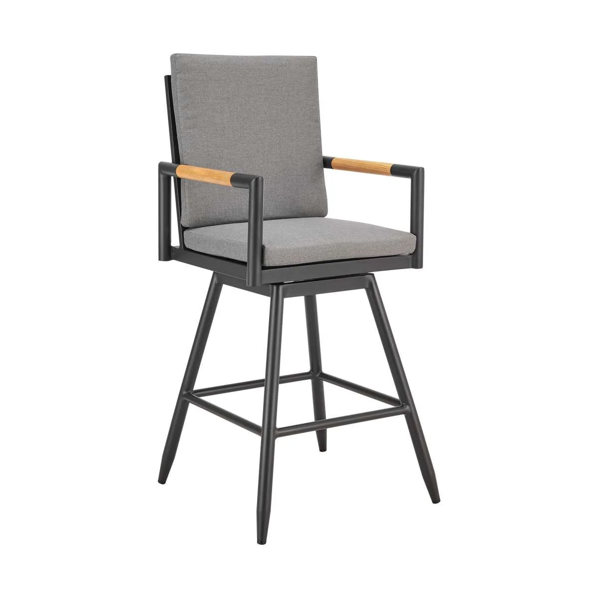 Crown Outdoor Patio Swivel Counter Stool in Aluminum with Tan Rope and Dark Gray Cushions By Armen Living - Image 2