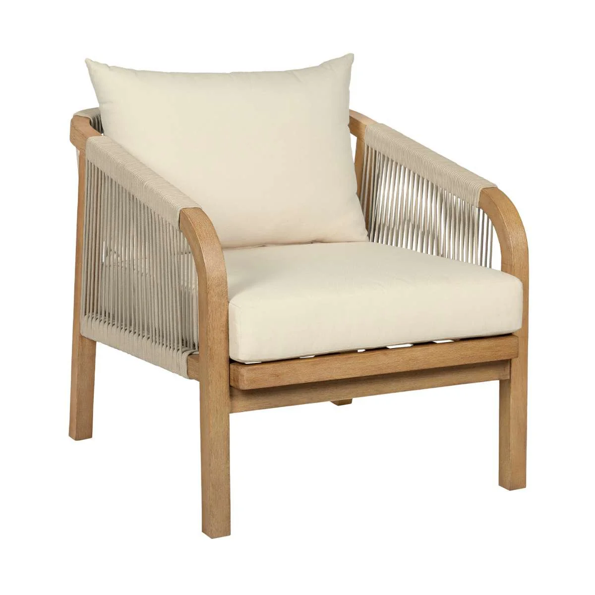 Cypress Outdoor Patio Chair in Blonde Eucalyptus Wood and Light Gray Rope with Ivory Olefin Cushions By Armen Living - Image 3