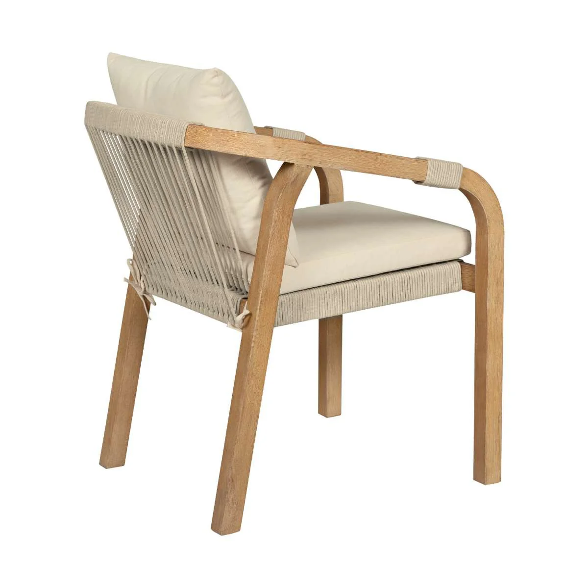 Cypress Outdoor Patio Dining Chair in Blonde Eucalyptus Wood and Light Gray Rope with Ivory Cushions - Set of 2 By Armen Living - Image 5