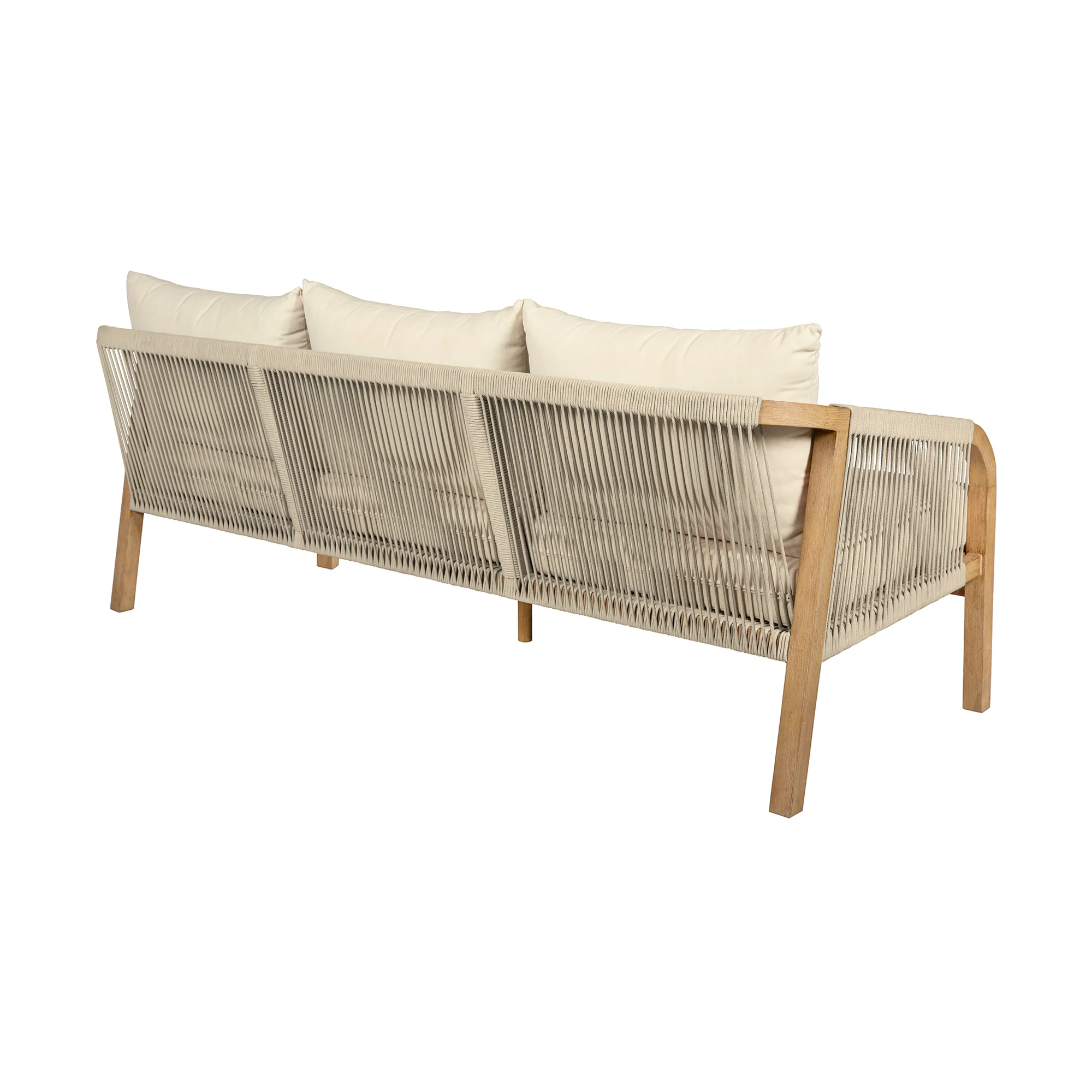 Cypress Outdoor Patio Sofa in Blonde Eucalyptus Wood and Light Gray Rope with Ivory Olefin Cushions By Armen Living - Image 5