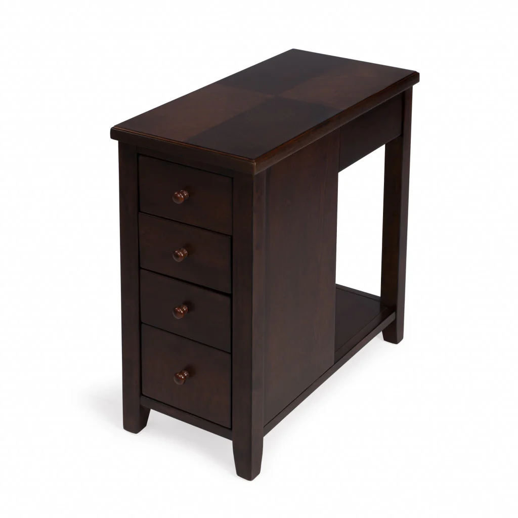 Dark Brown Manufactured Wood Rectangular End Table With Four Drawers And Shelf By Homeroots