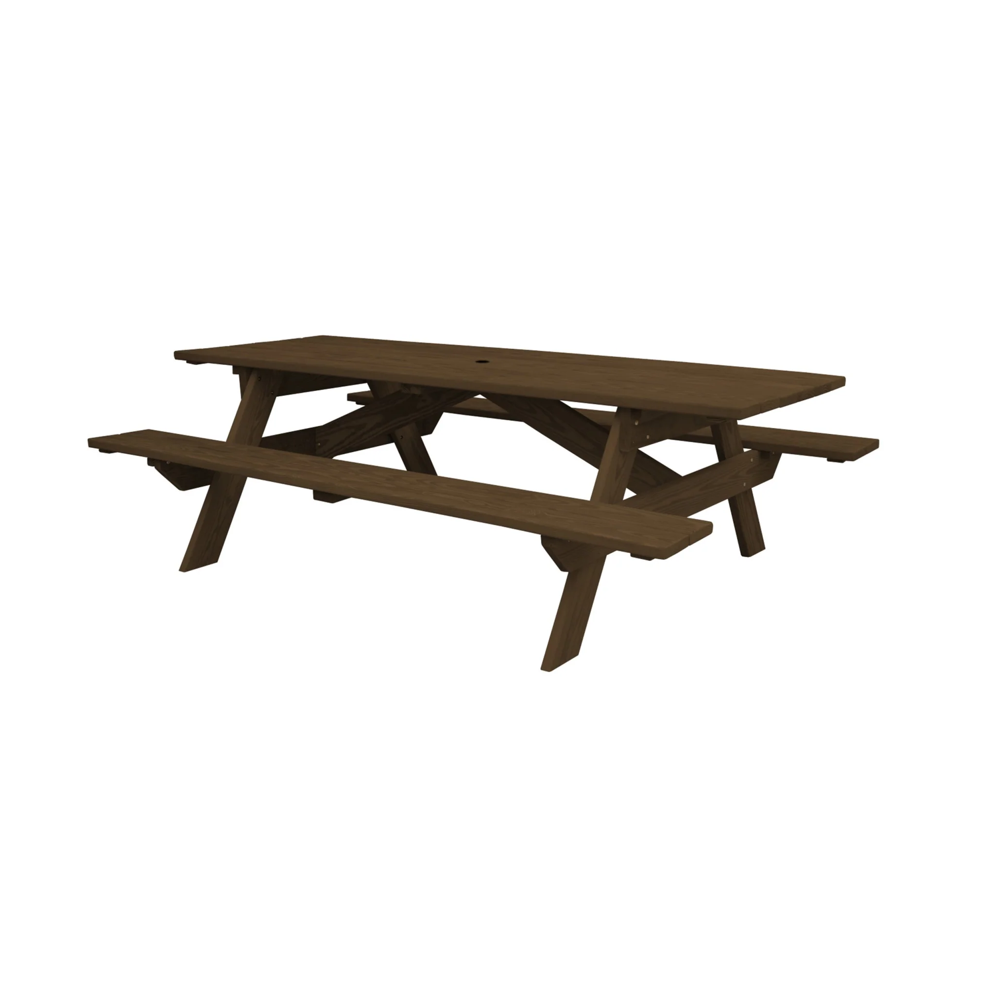 Dark Brown Solid Wood Outdoor Picnic Table with Umbrella Hole By Homeroots - Image 2