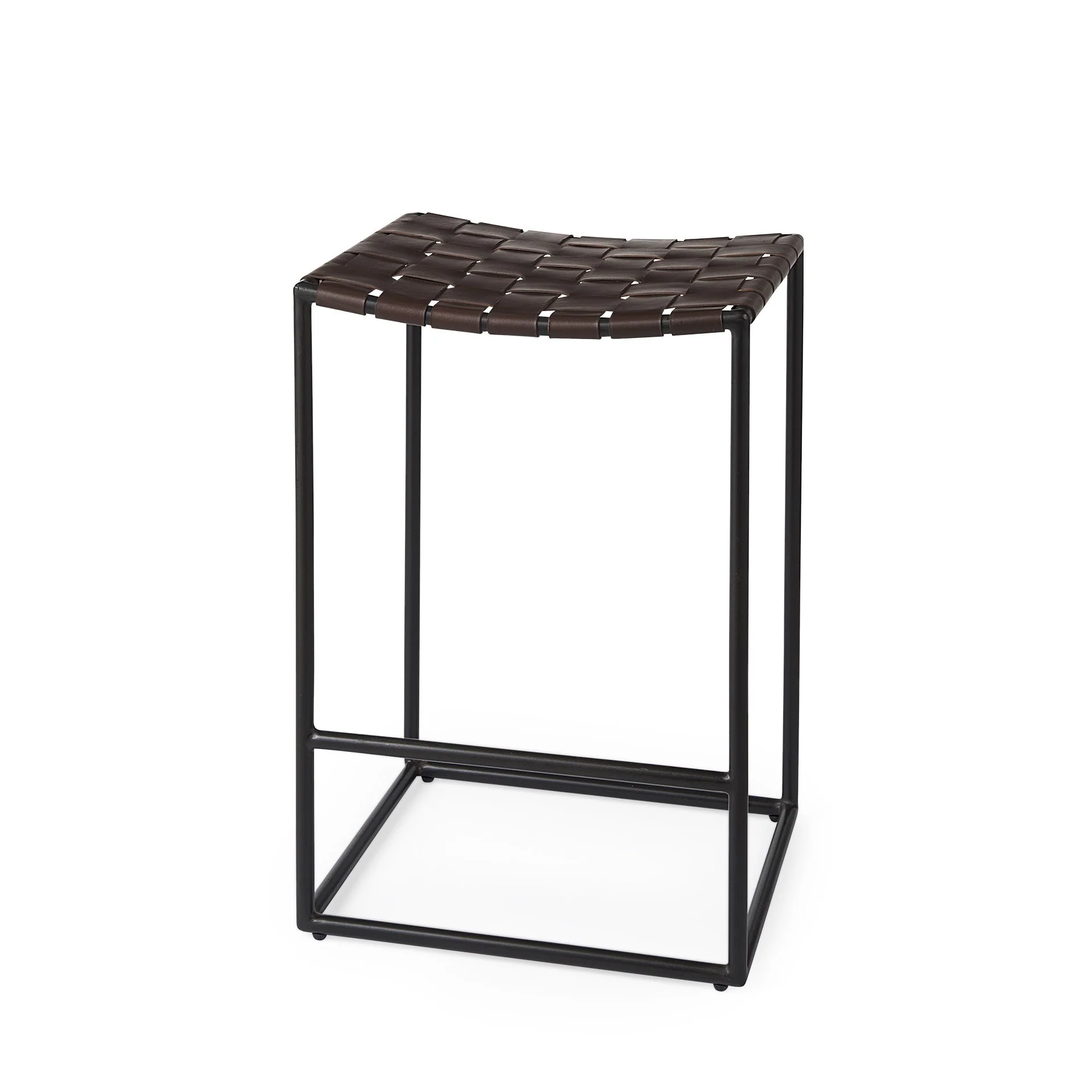 Dark Brown Woven Leather Counter Stool By Homeroots