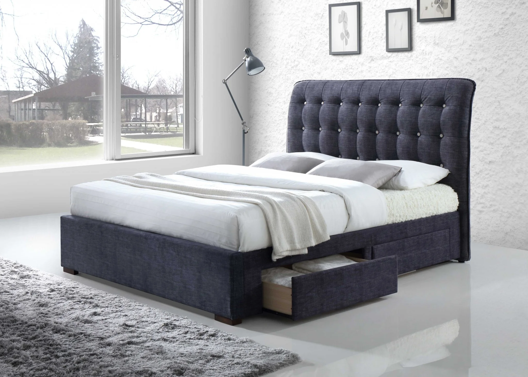 Dark Gray Fabric King Bed With Storage By Homeroots