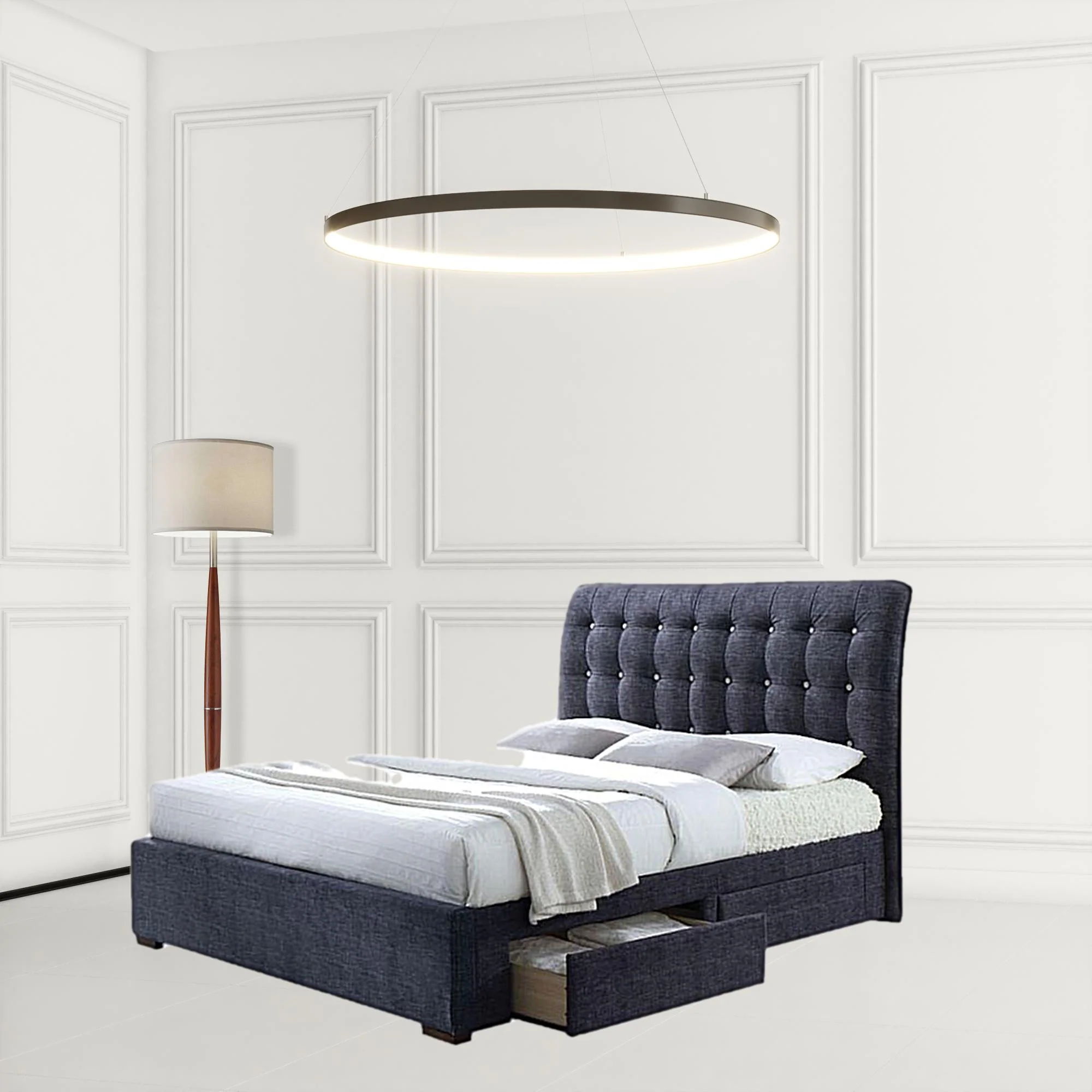 Dark Gray Fabric King Bed With Storage By Homeroots - Image 2