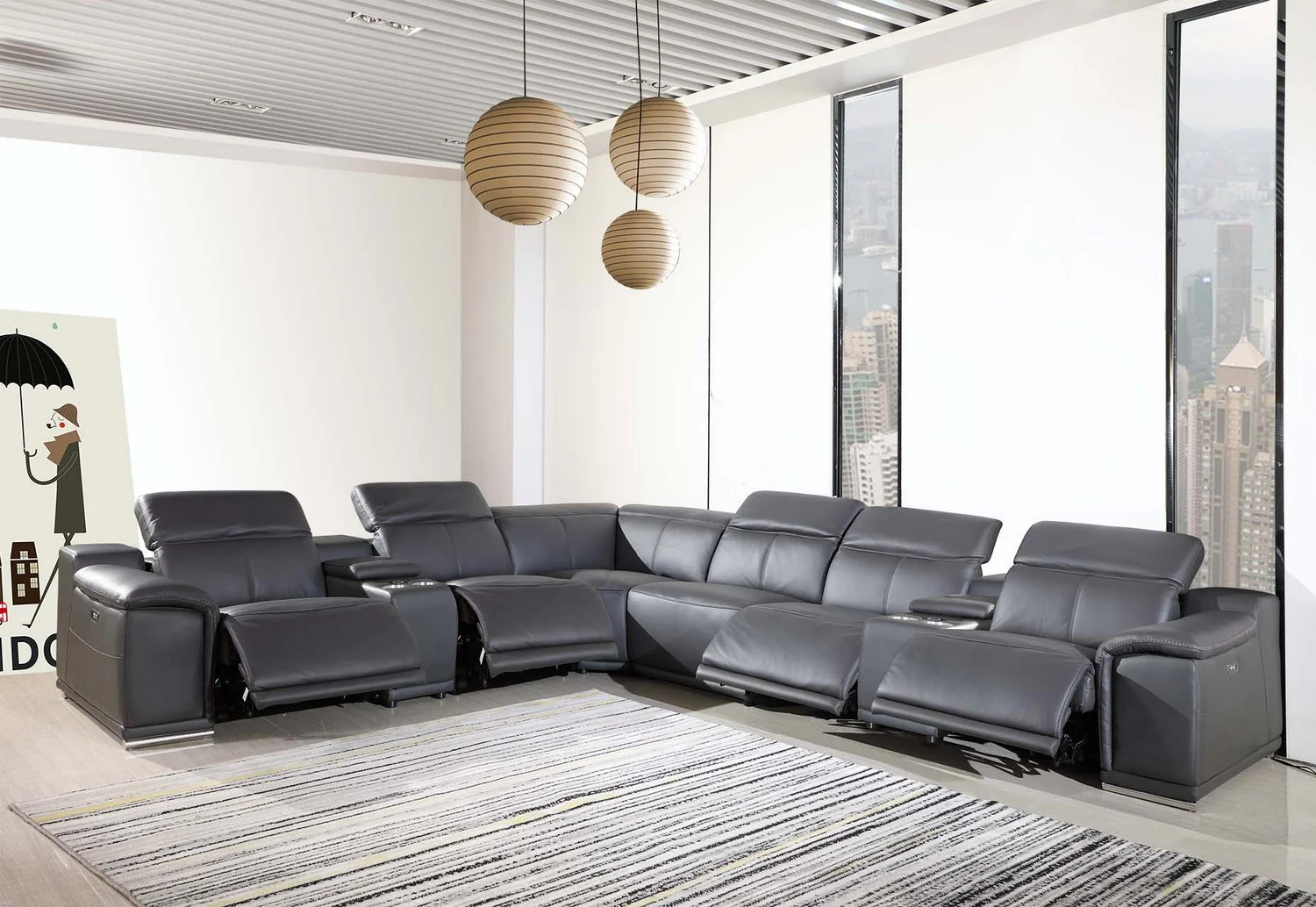Dark Grey Power Reclining 8PC Sectional By Homeroots - 366360