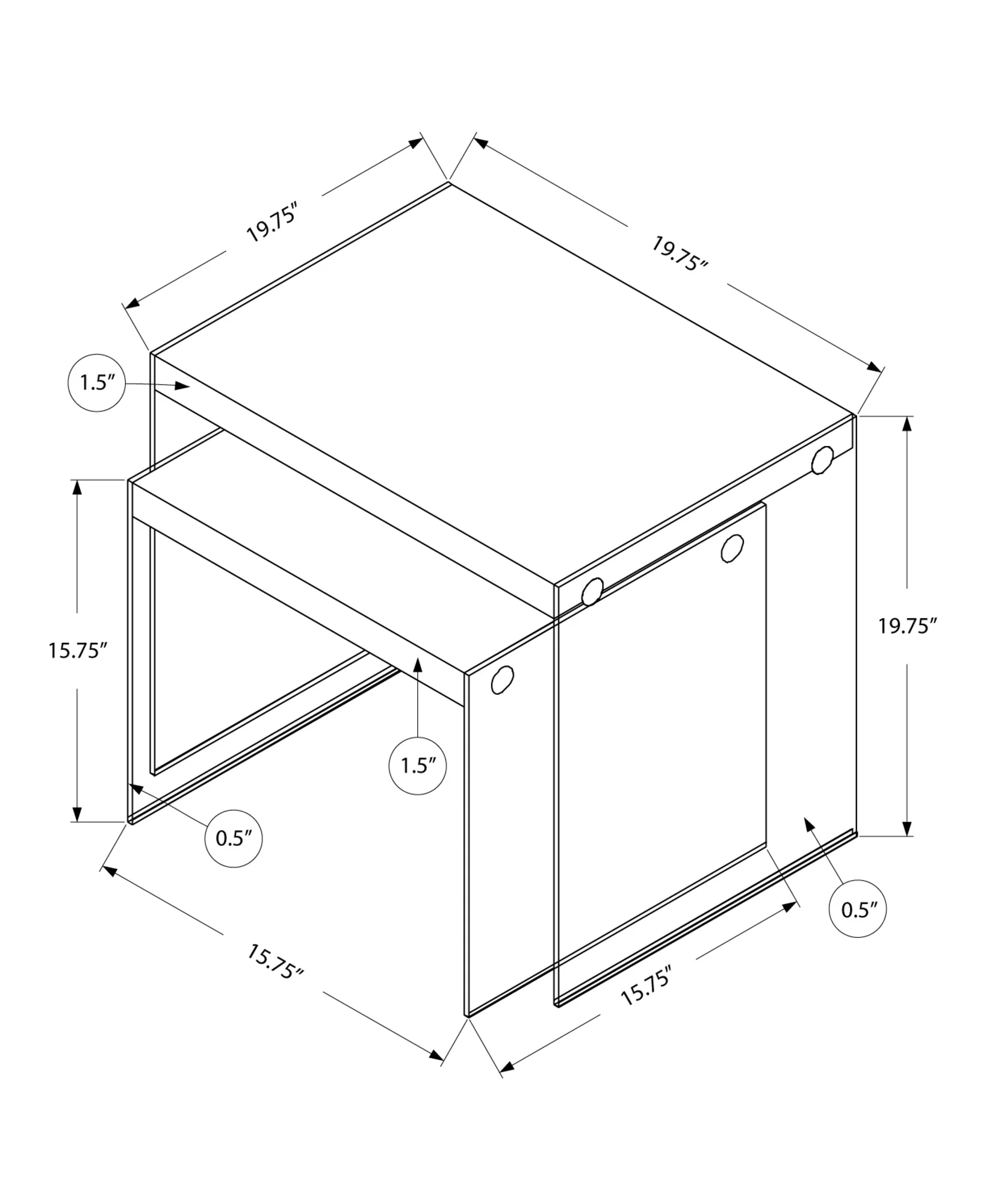Dark Taupe Clear Particle Board Tempered Glass 2pcs Nesting Table Set By Homeroots - Image 3
