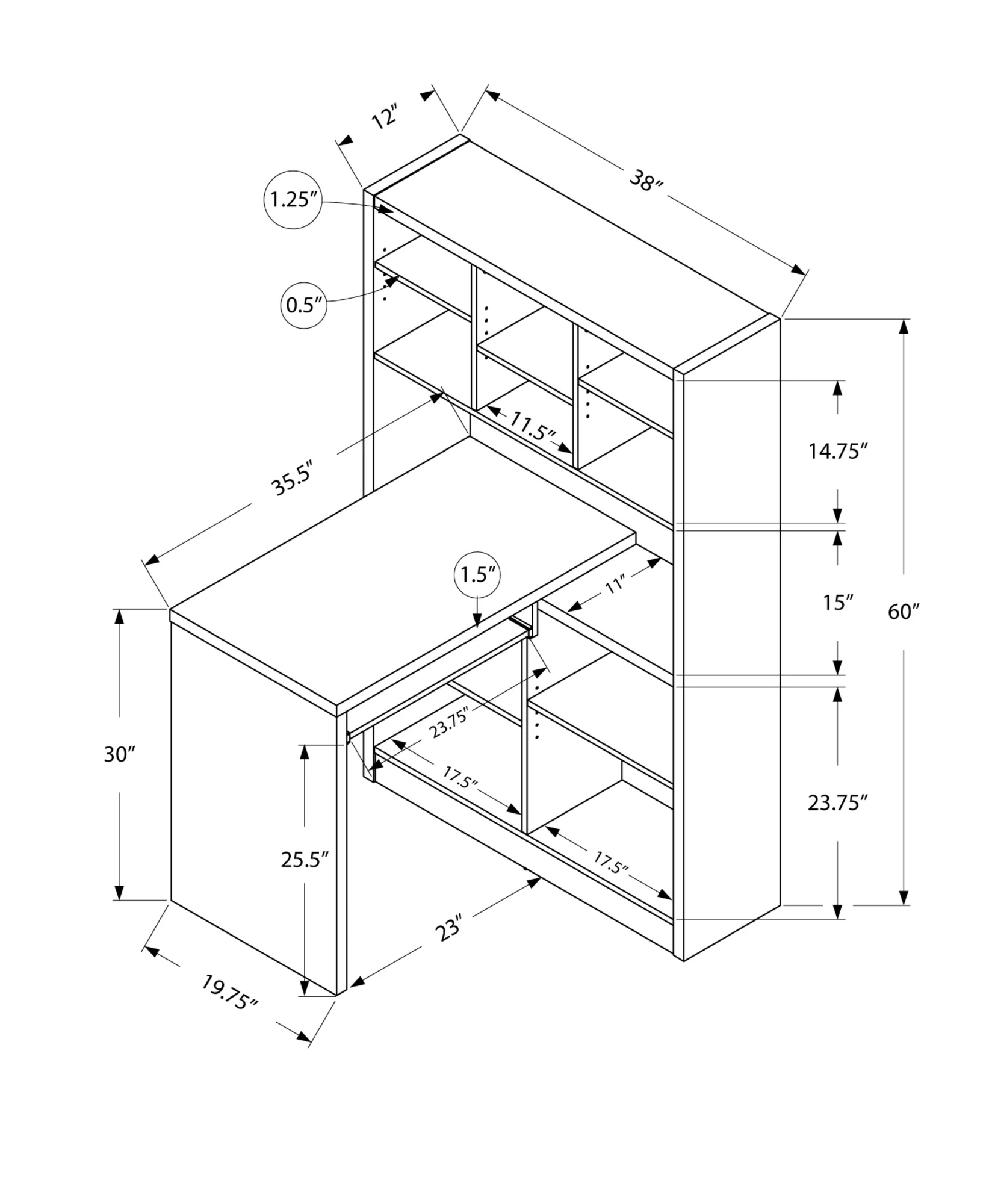 Dark Taupe Particle Board Hollow Core Computer Desk By Homeroots - 333347 - Image 3