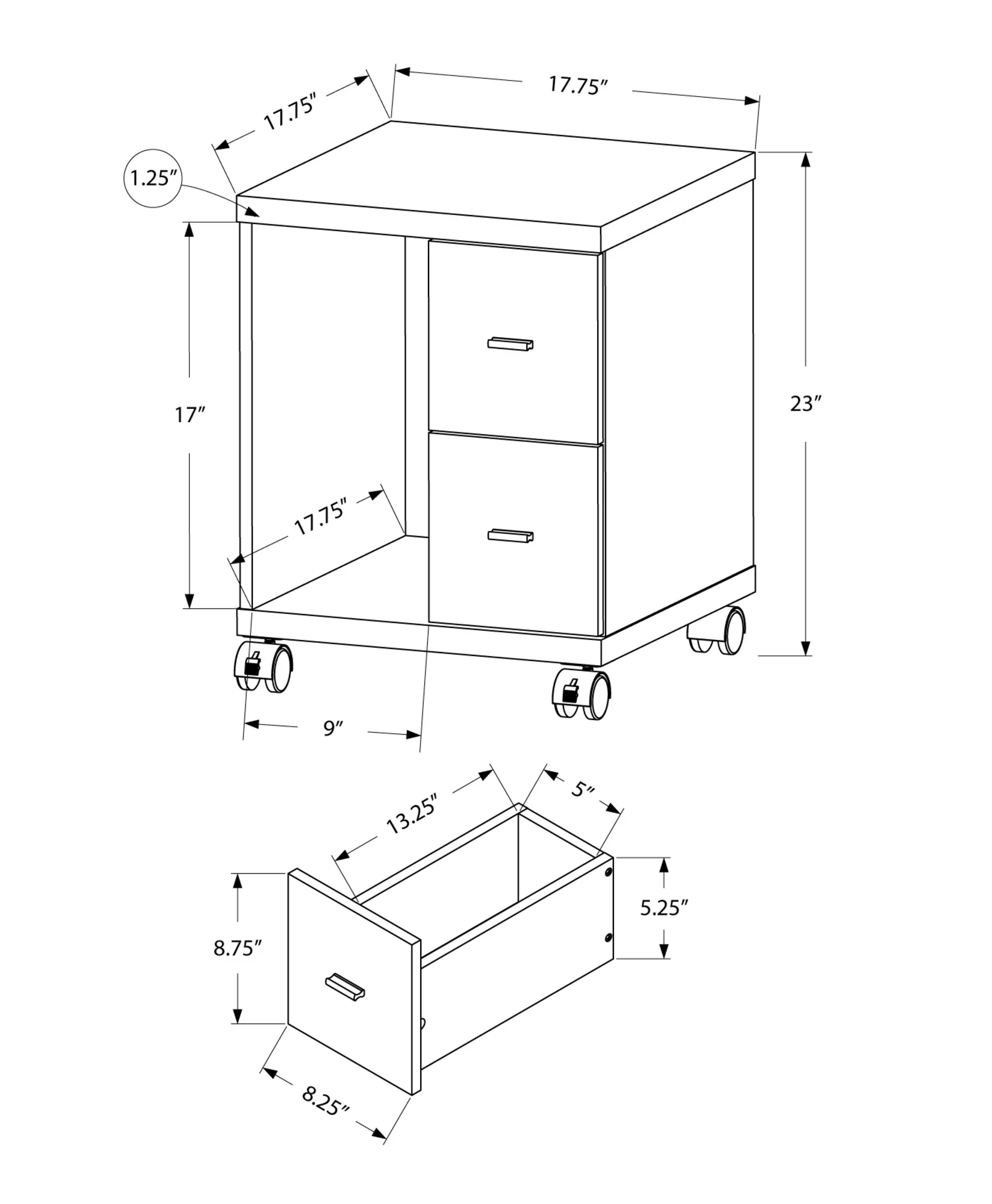 Dark Taupe Particle Board Hollow Core Drawers Office Cabinet By Homeroots - Image 3