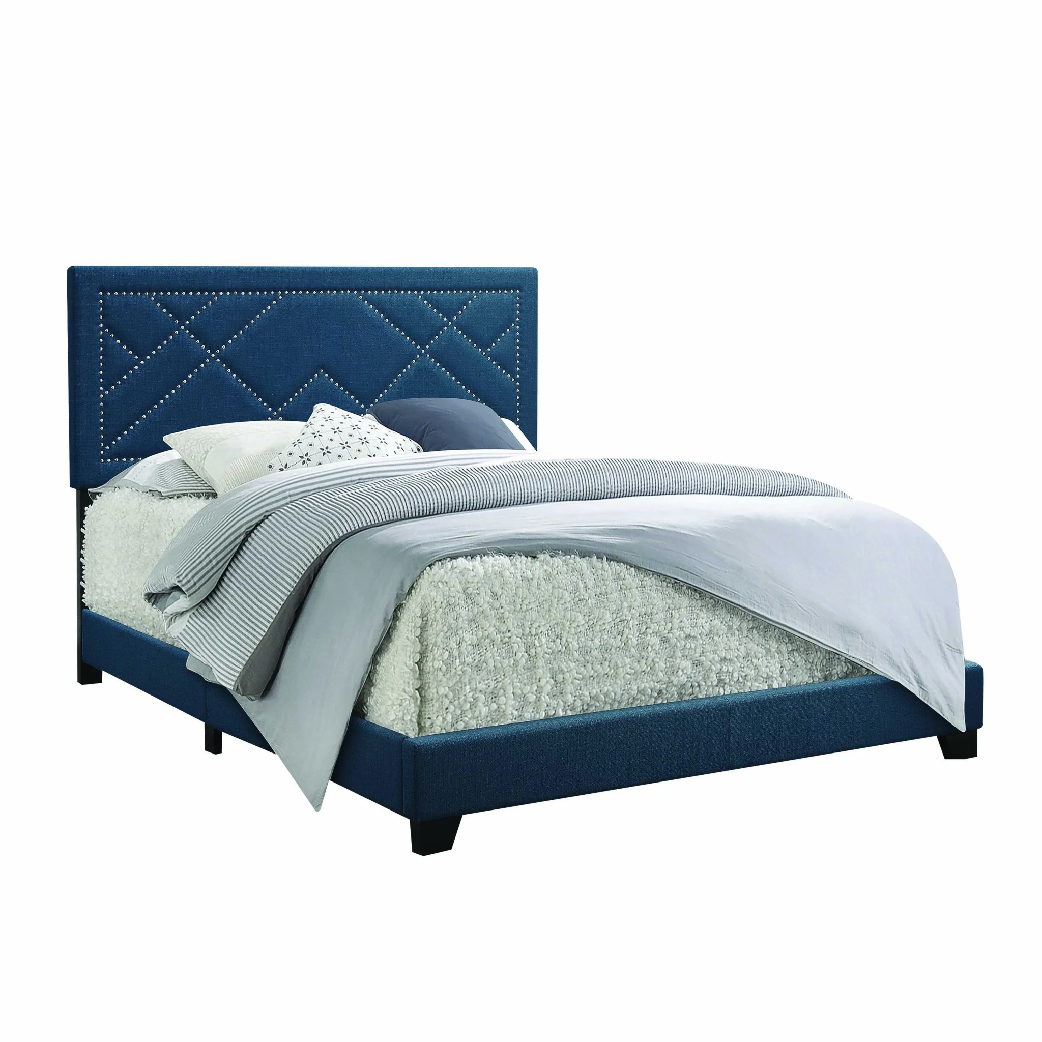 Dark Teal Fabric Upholstered Bed Wood Leg Eastern King Bed By Homeroots - Image 2