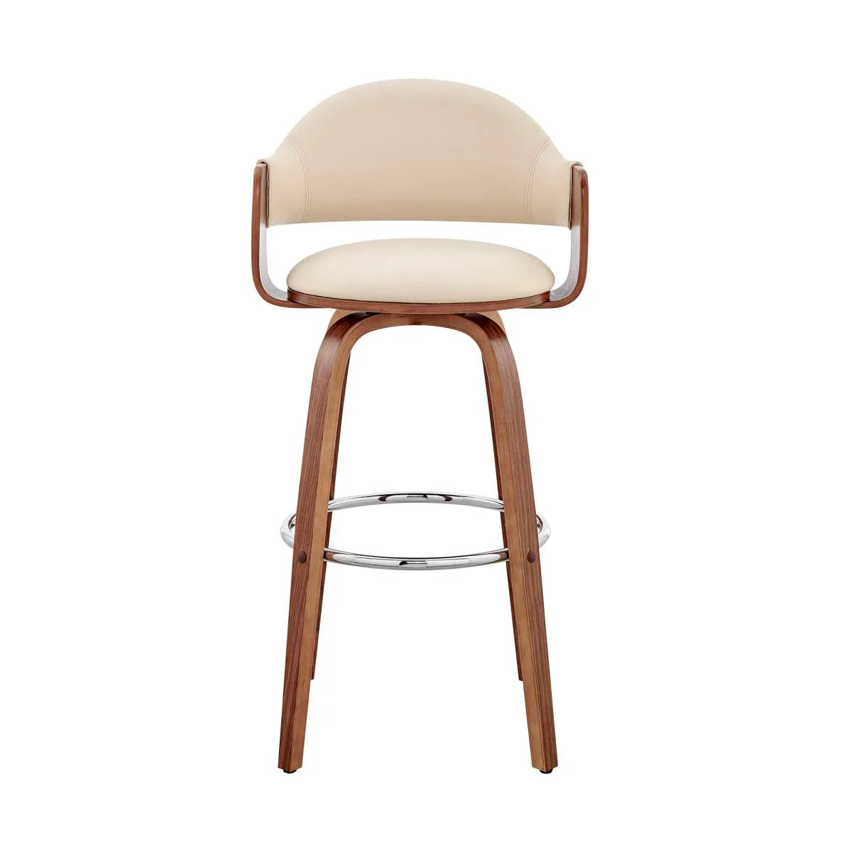 Daxton 30" Cream Faux Leather and Walnut Wood Bar Stool By Armen Living - Image 2