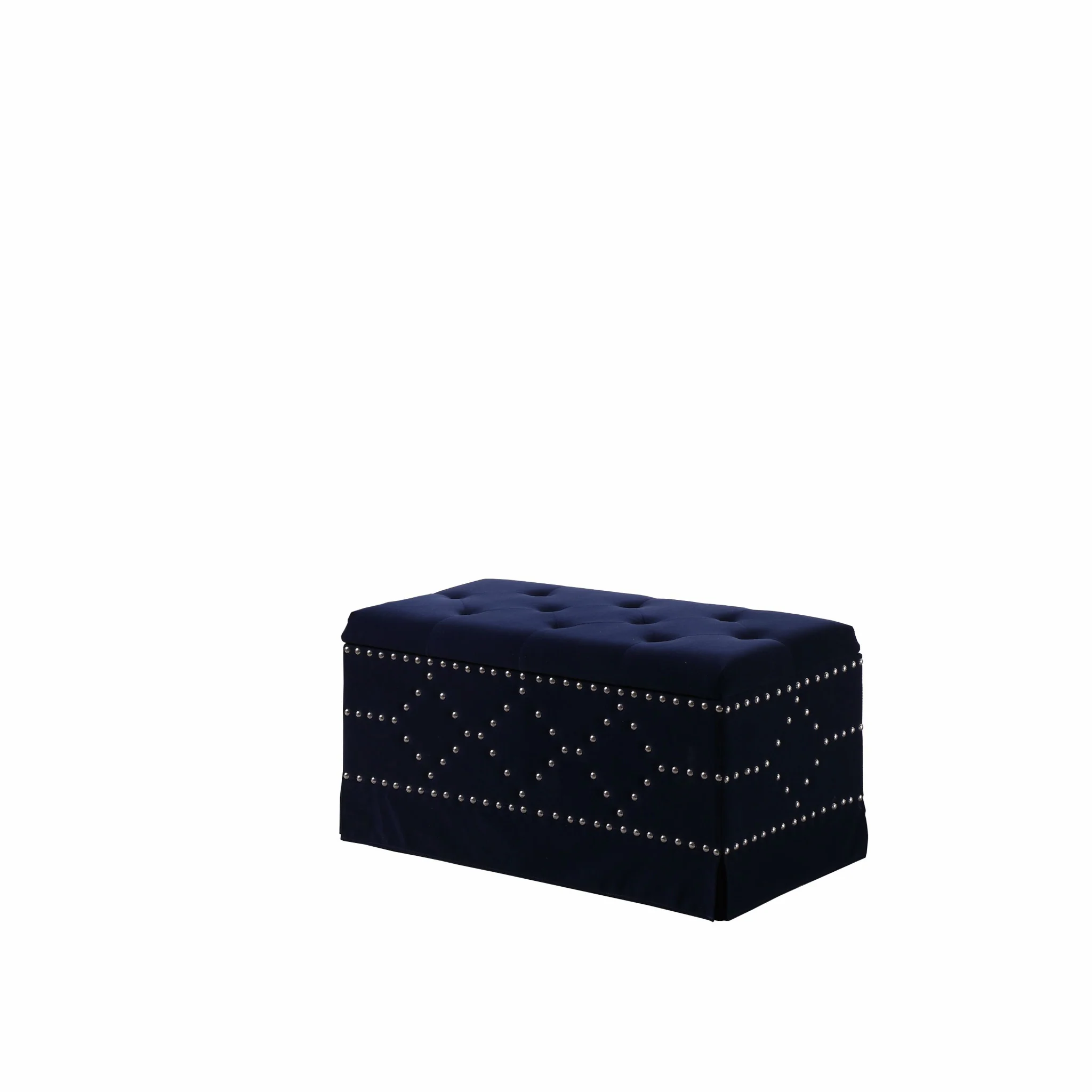 Deep Blue Velvet Nailhead Storage Bench with Ottomans By Homeroots - Image 7
