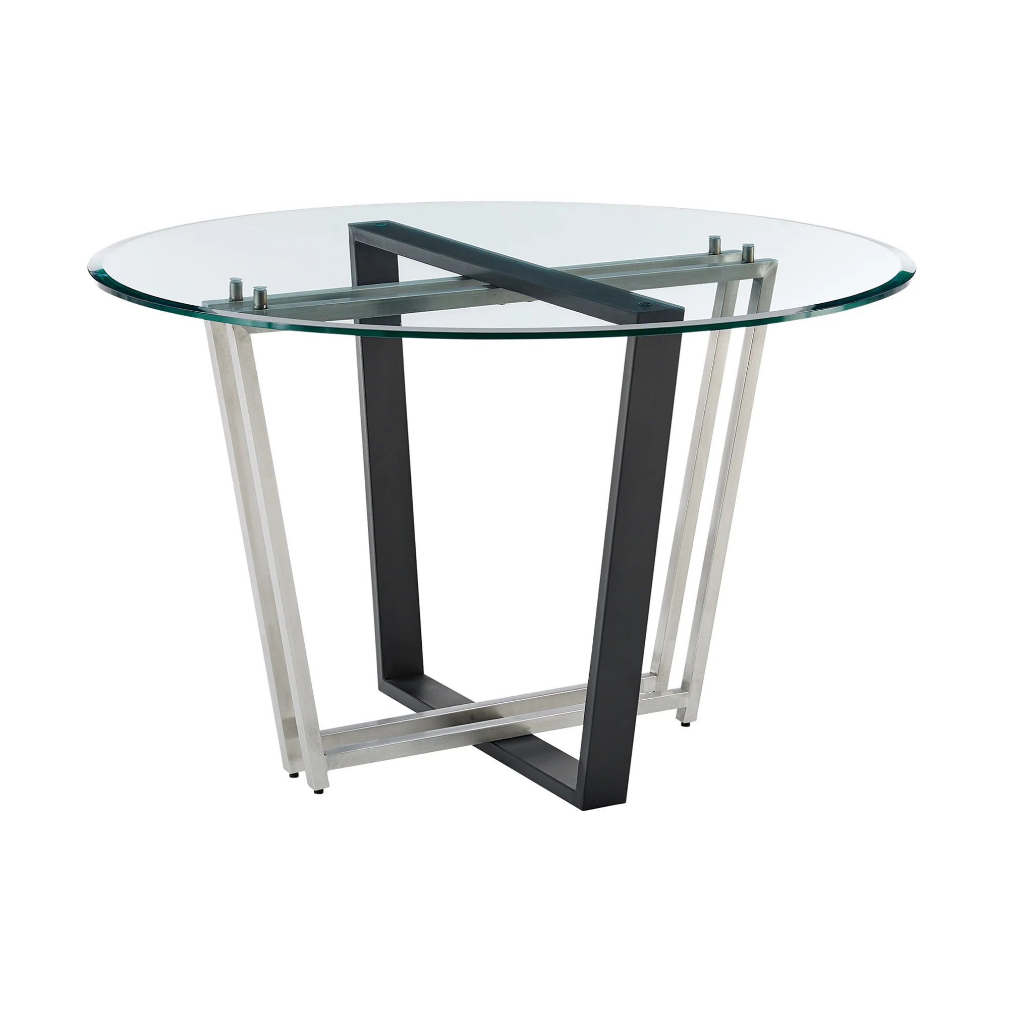 Devi Anastasia 5 Piece Round Glass Dining Table Set with Matte Black Iron and Anchor Gray Fabric By Armen Living - Image 35