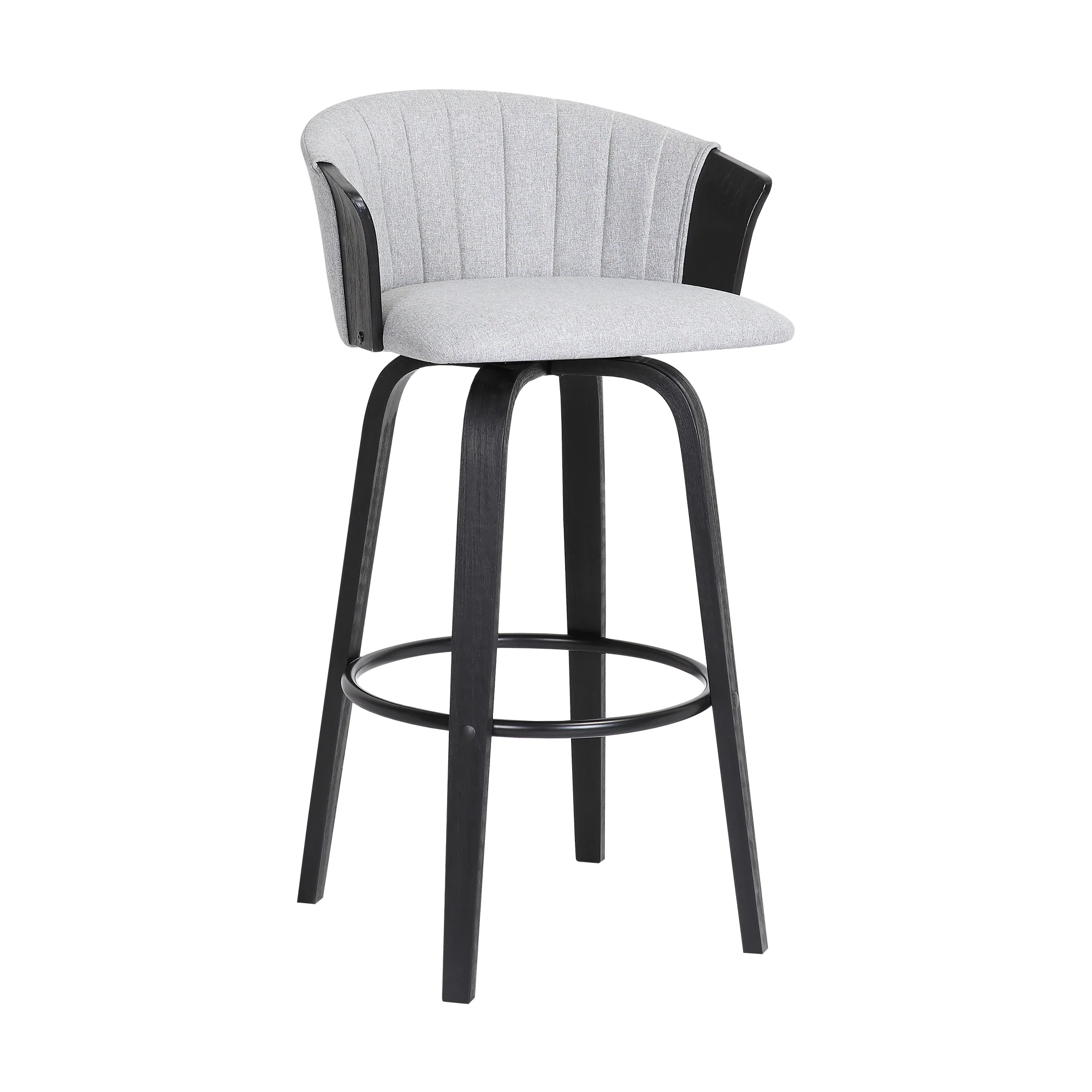 Diana 30" Swivel Black Wood Bar Stool in Light Grey Fabric By Armen Living - Image 2