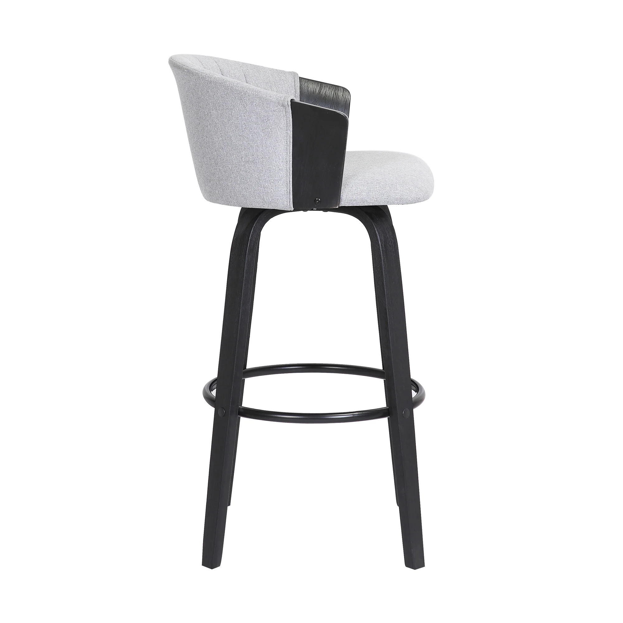 Diana 30" Swivel Black Wood Bar Stool in Light Grey Fabric By Armen Living - Image 4