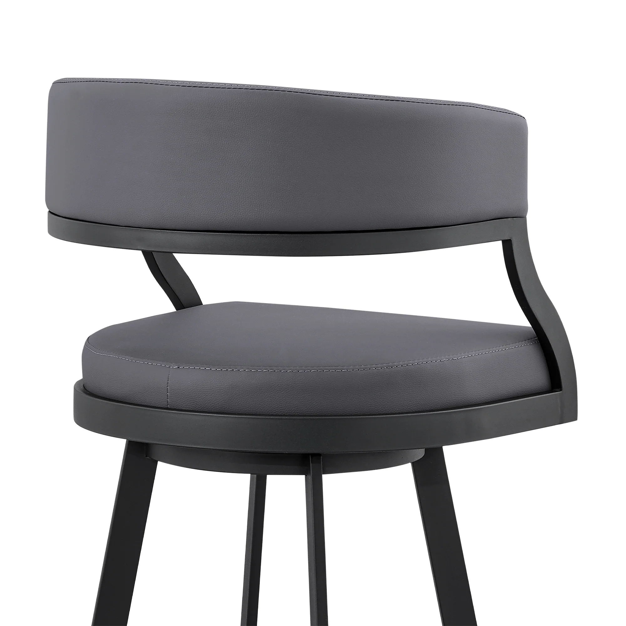 Dione 26" Counter Height Swivel Grey Faux Leather and Black Metal Bar Stool By Armen Living - Image 10