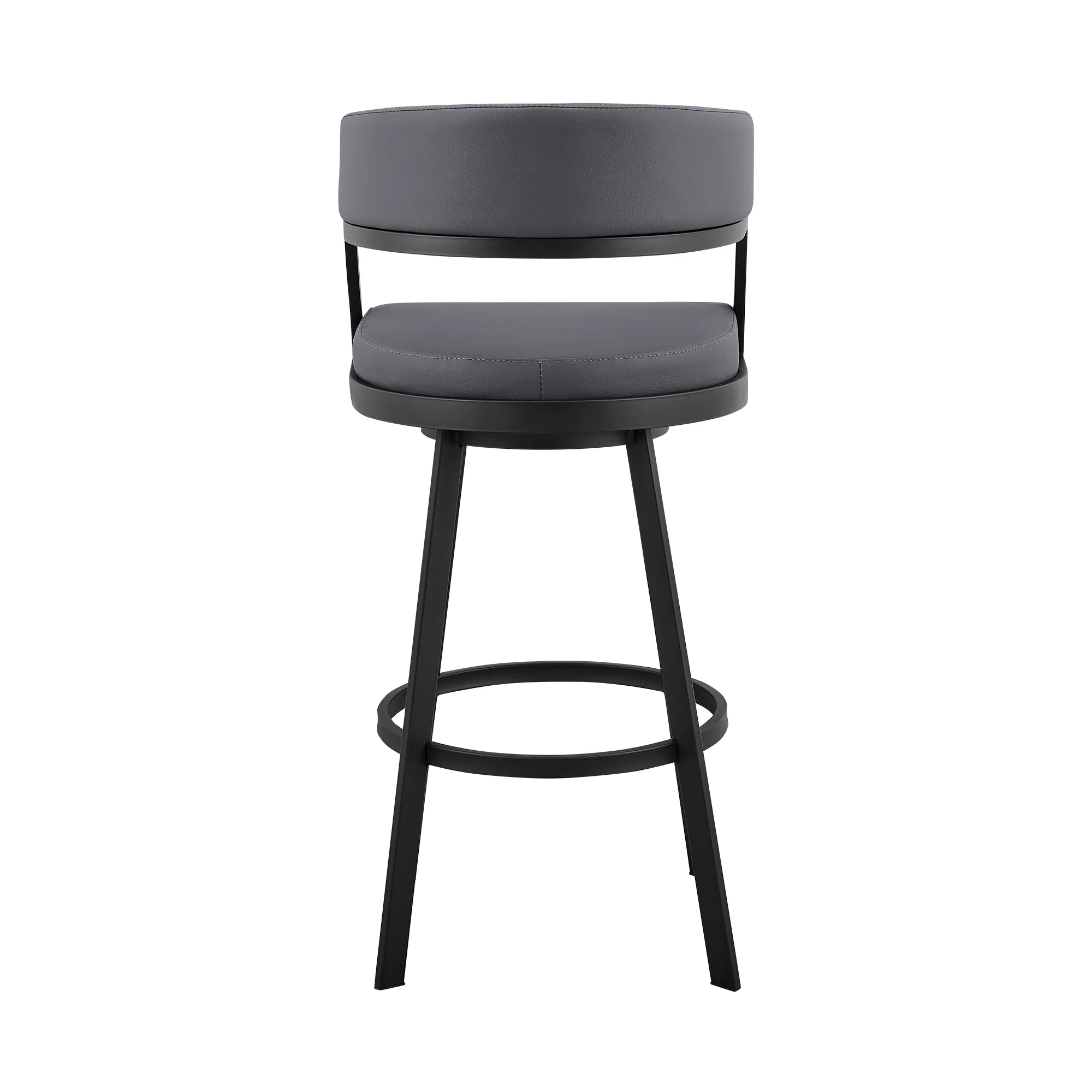 Dione 26" Counter Height Swivel Grey Faux Leather and Black Metal Bar Stool By Armen Living - Image 6