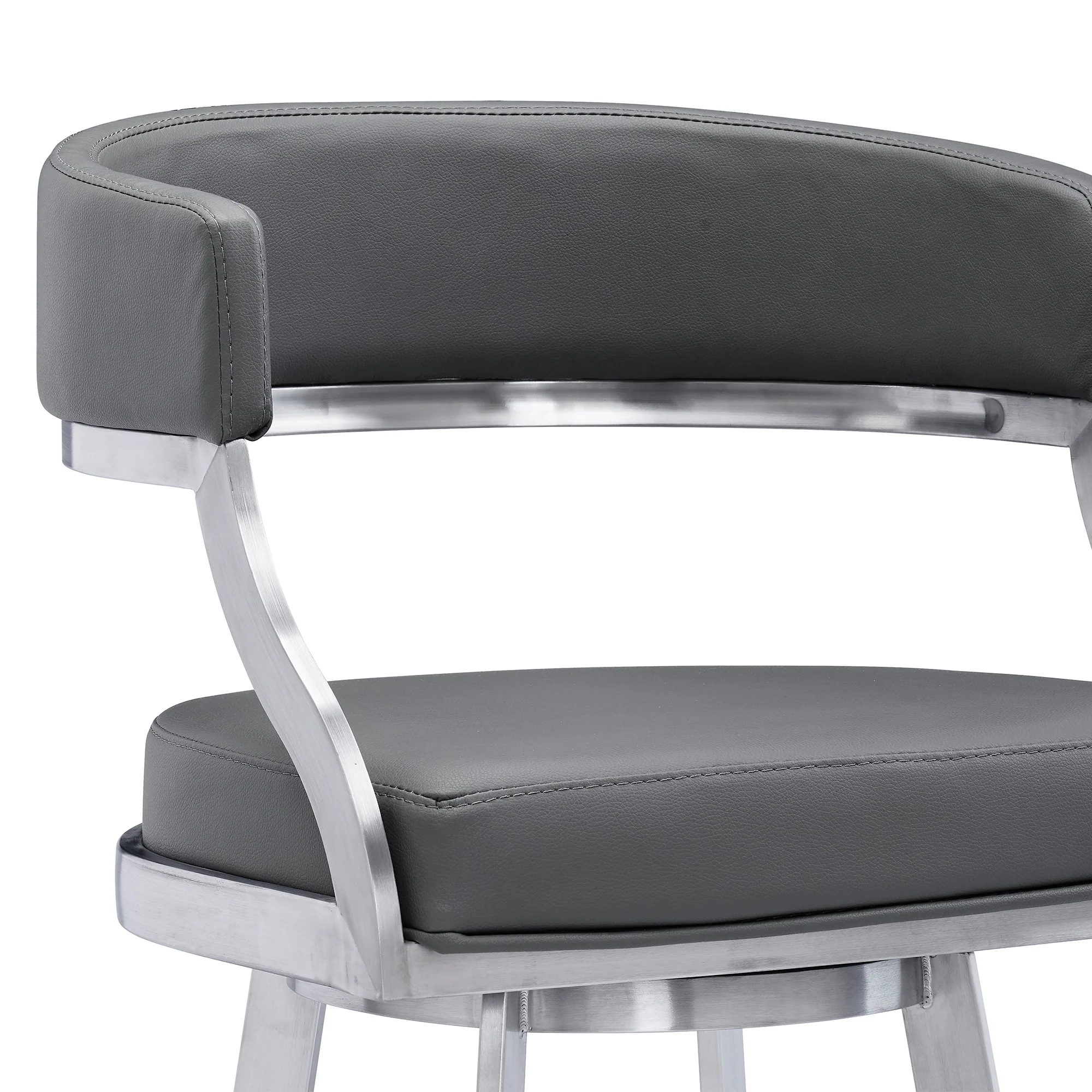 Dione 26" Counter Height Swivel Grey Faux Leather and Brushed Stainless Steel Bar Stool By Armen Living - Image 5
