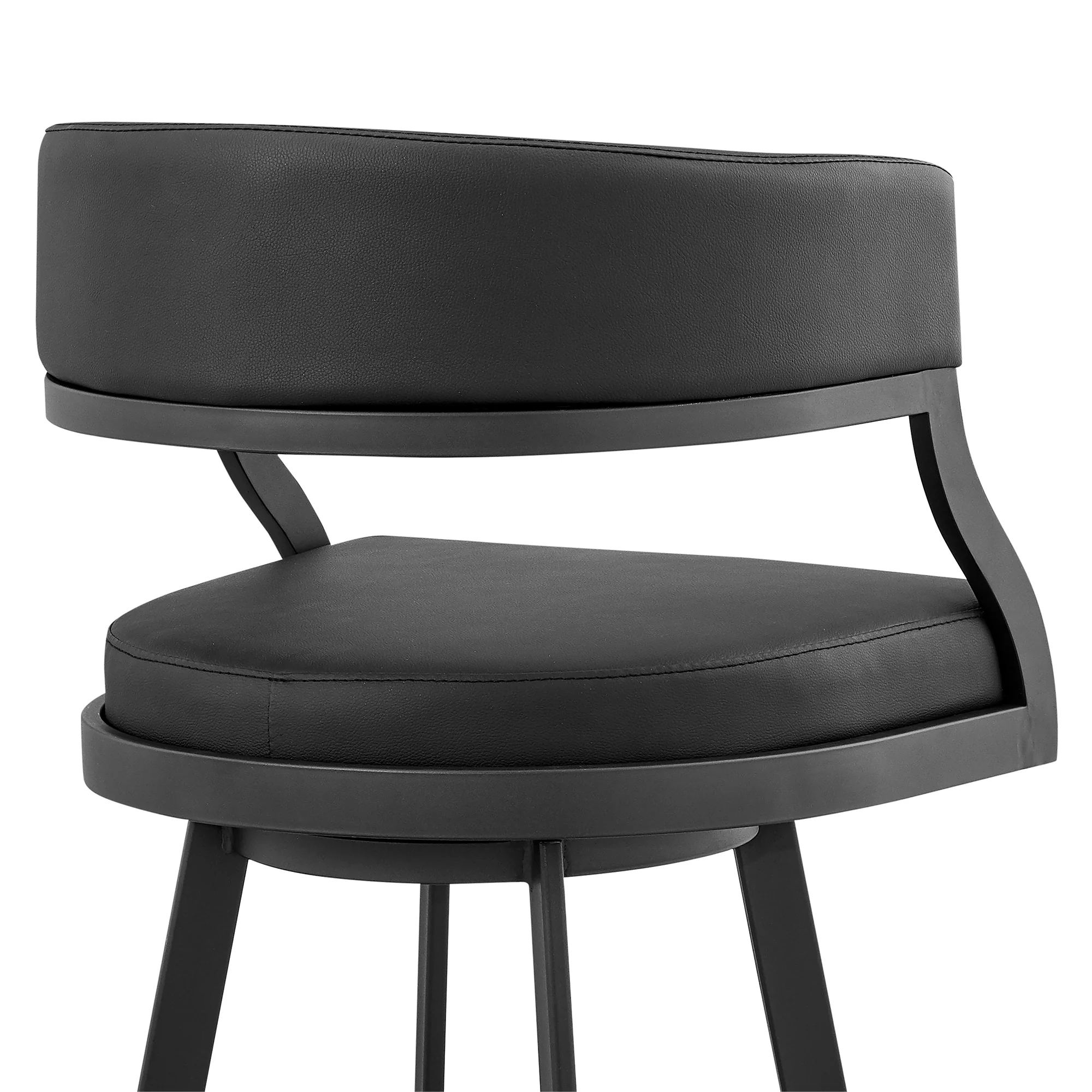 Dione 30" Bar Height Swivel Black Faux Leather and Metal Bar Stool By Armen Living - Image 10